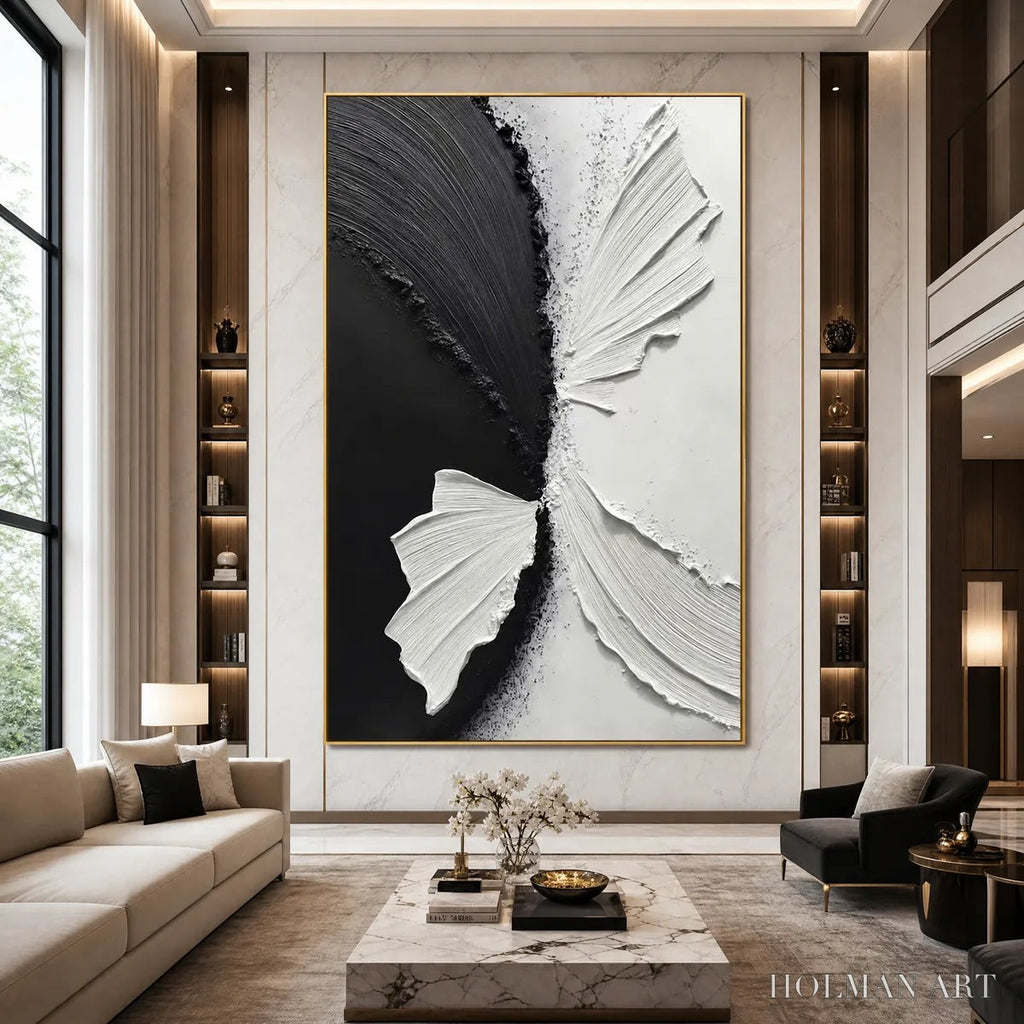 HOLMAN ART Convergence – Textured Black and White Minimalist Impasto - image 6