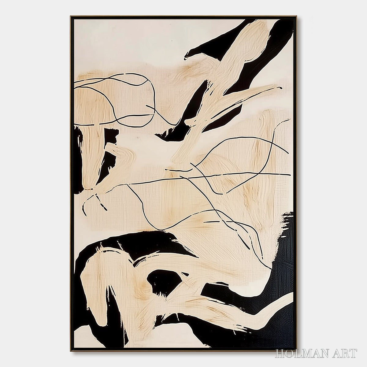 HOLMAN ART Choreography | Black and Beige Abstract Oil Painting for Wall - image 1