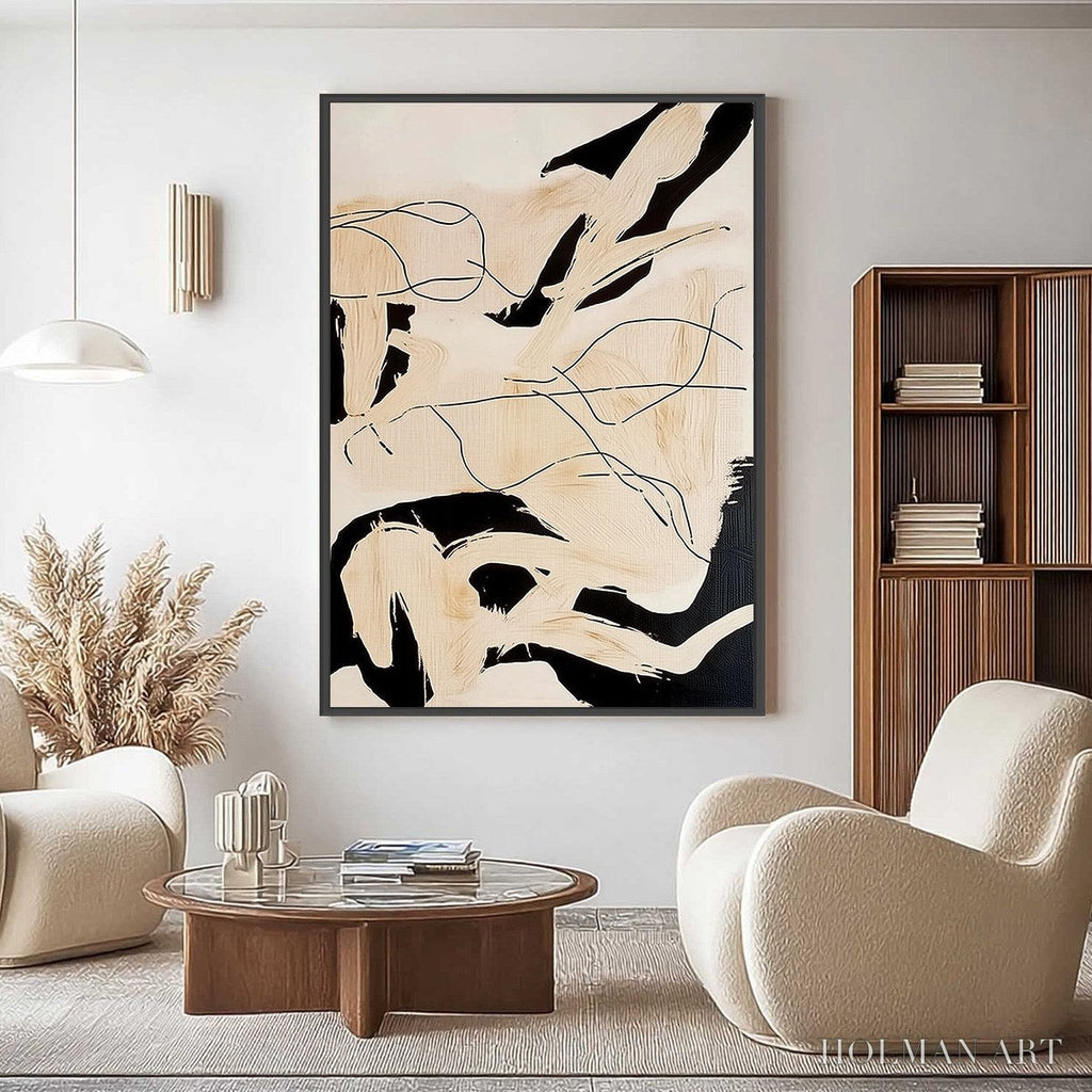 HOLMAN ART Choreography | Black and Beige Abstract Oil Painting for Wall - image 2