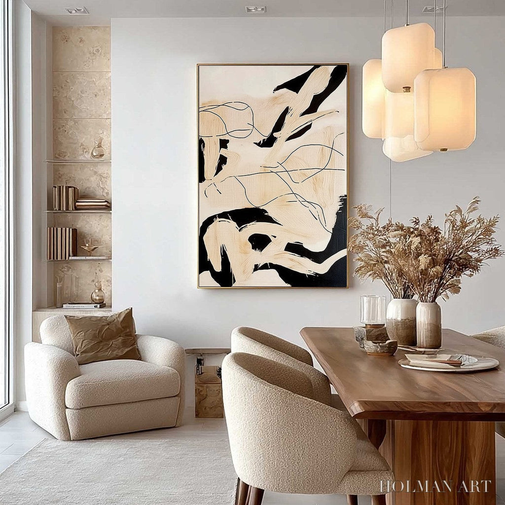 HOLMAN ART Choreography | Black and Beige Abstract Oil Painting for Wall - image 4