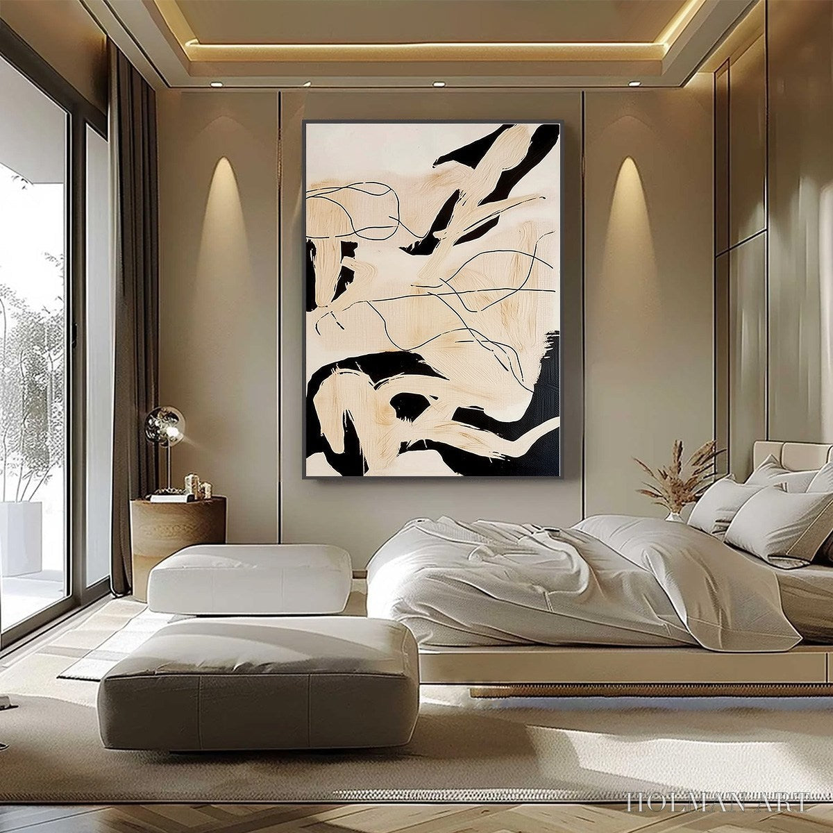 HOLMAN ART Choreography | Black and Beige Abstract Oil Painting for Wall - image 6