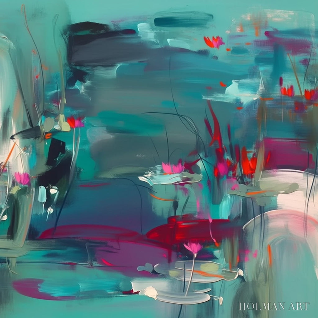 HOLMAN ART Aquatic Reverie – Vibrant Abstract Water Lily Pond Painting - image 5
