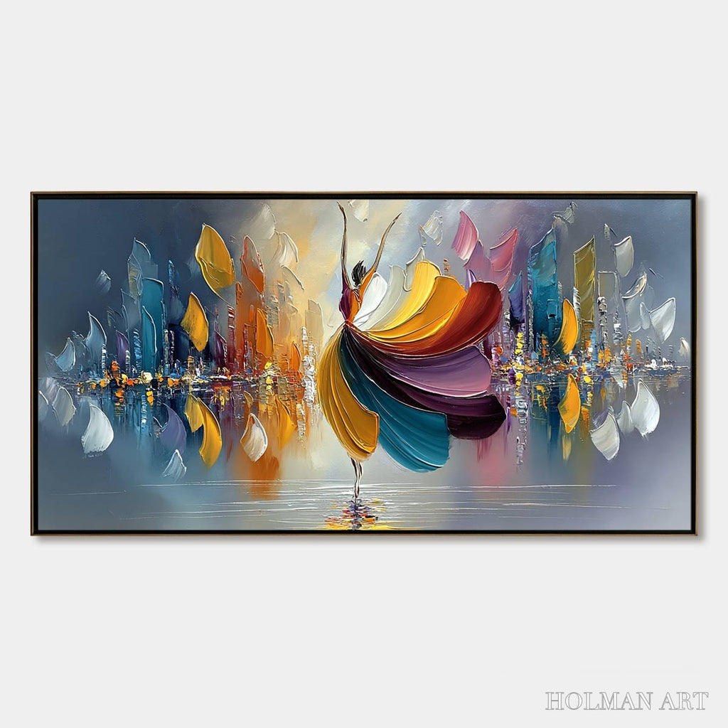 HOLMAN ART Urban Rhapsody – Textured Palette Knife Painting of a Dancer in a Cityscape - image 1
