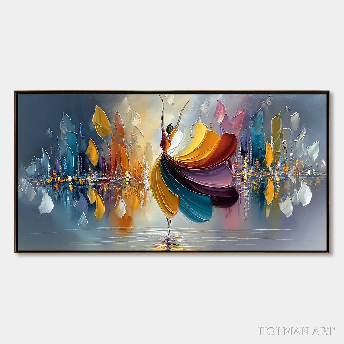 HOLMAN ART Urban Rhapsody – Textured Palette Knife Painting of a Dancer in a Cityscape - image 1