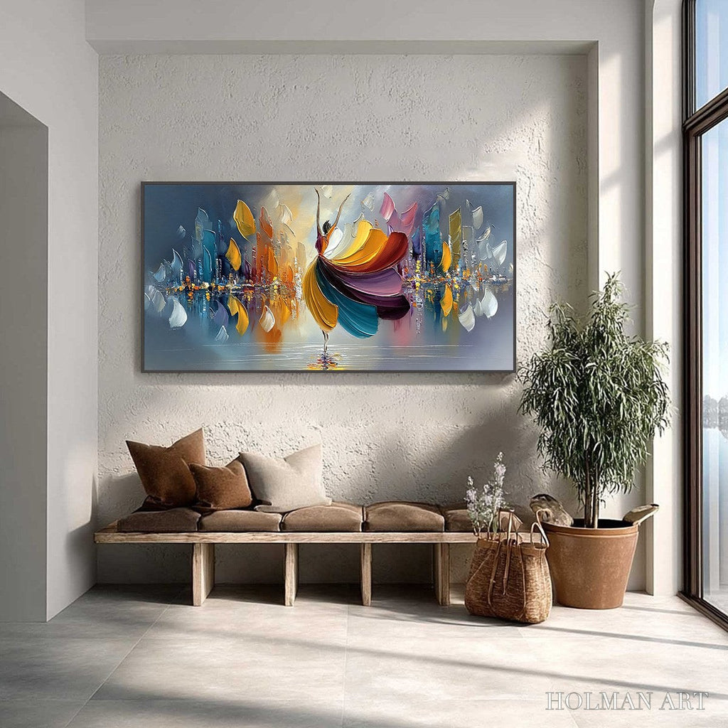 HOLMAN ART Urban Rhapsody – Textured Palette Knife Painting of a Dancer in a Cityscape - image 2