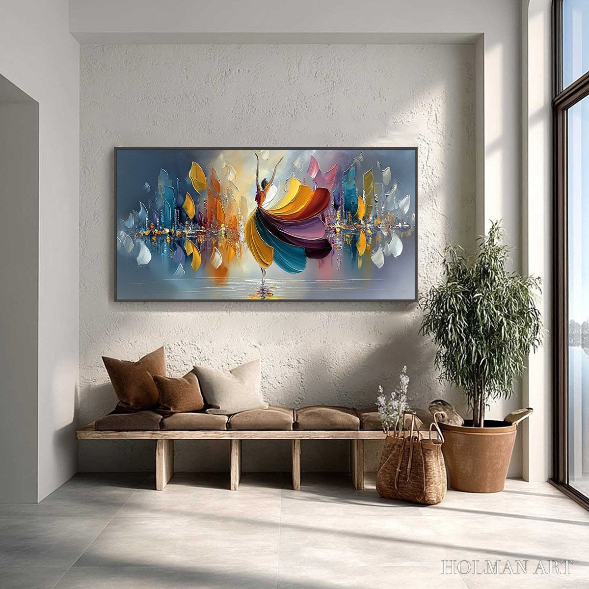 HOLMAN ART Urban Rhapsody – Textured Palette Knife Painting of a Dancer in a Cityscape - image 2