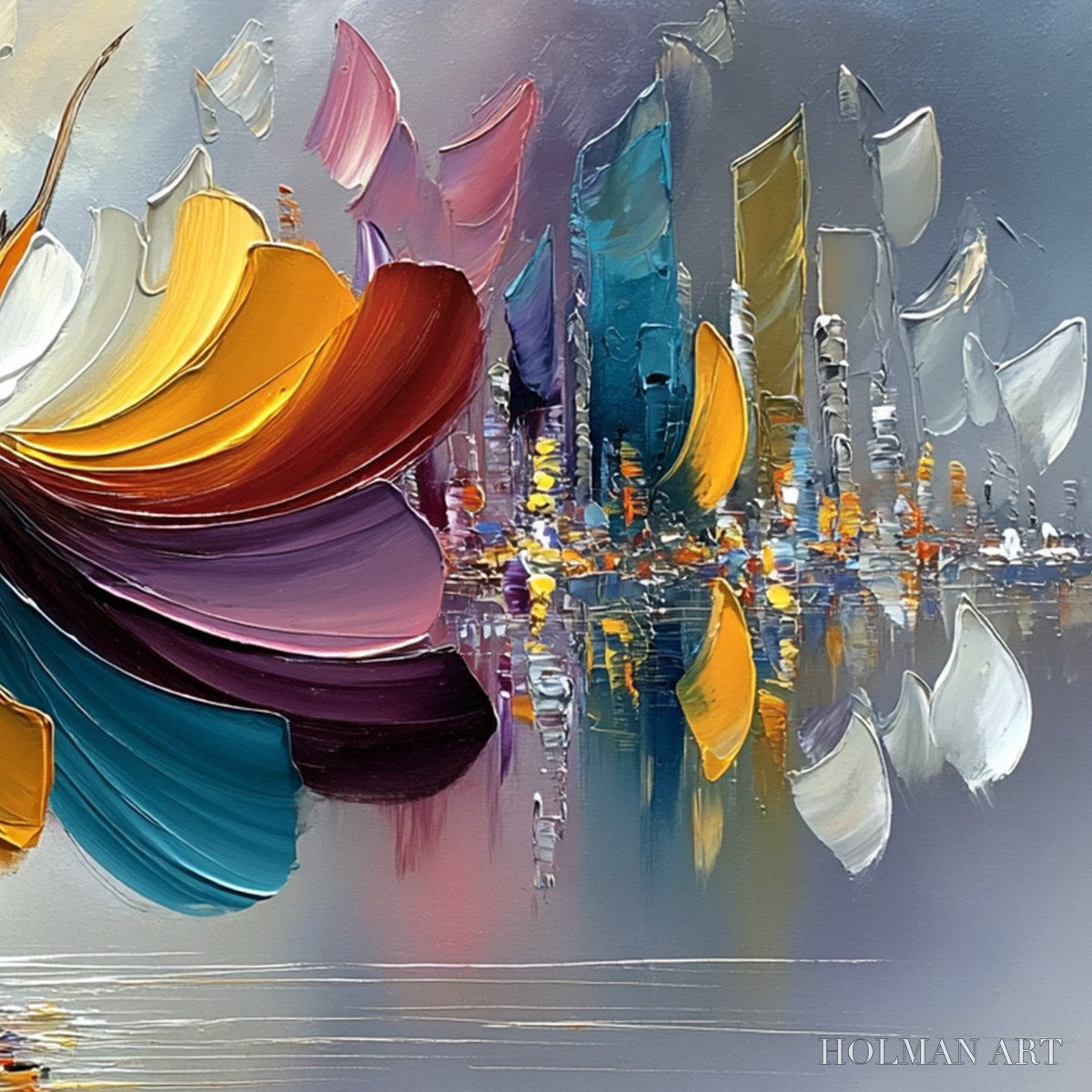 HOLMAN ART Urban Rhapsody – Textured Palette Knife Painting of a Dancer in a Cityscape - image 5