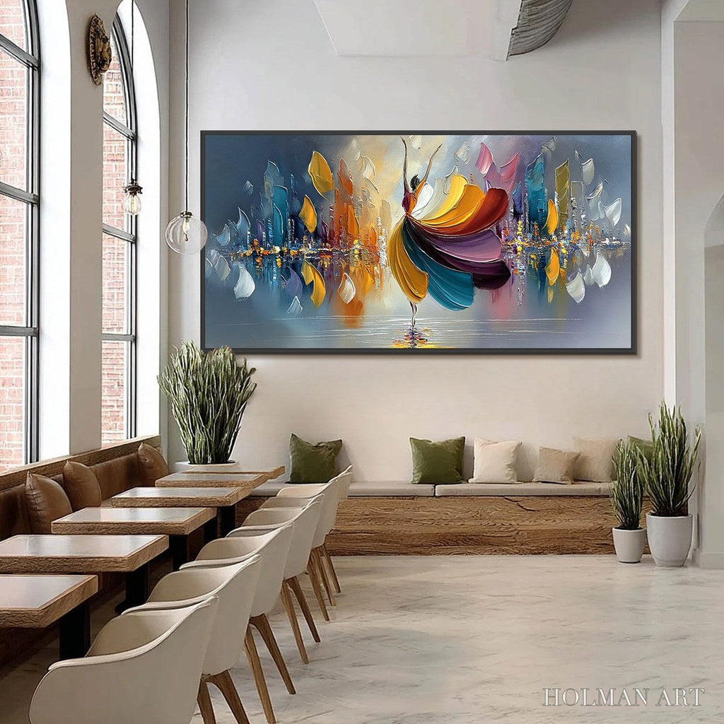 HOLMAN ART Urban Rhapsody – Textured Palette Knife Painting of a Dancer in a Cityscape - image 6