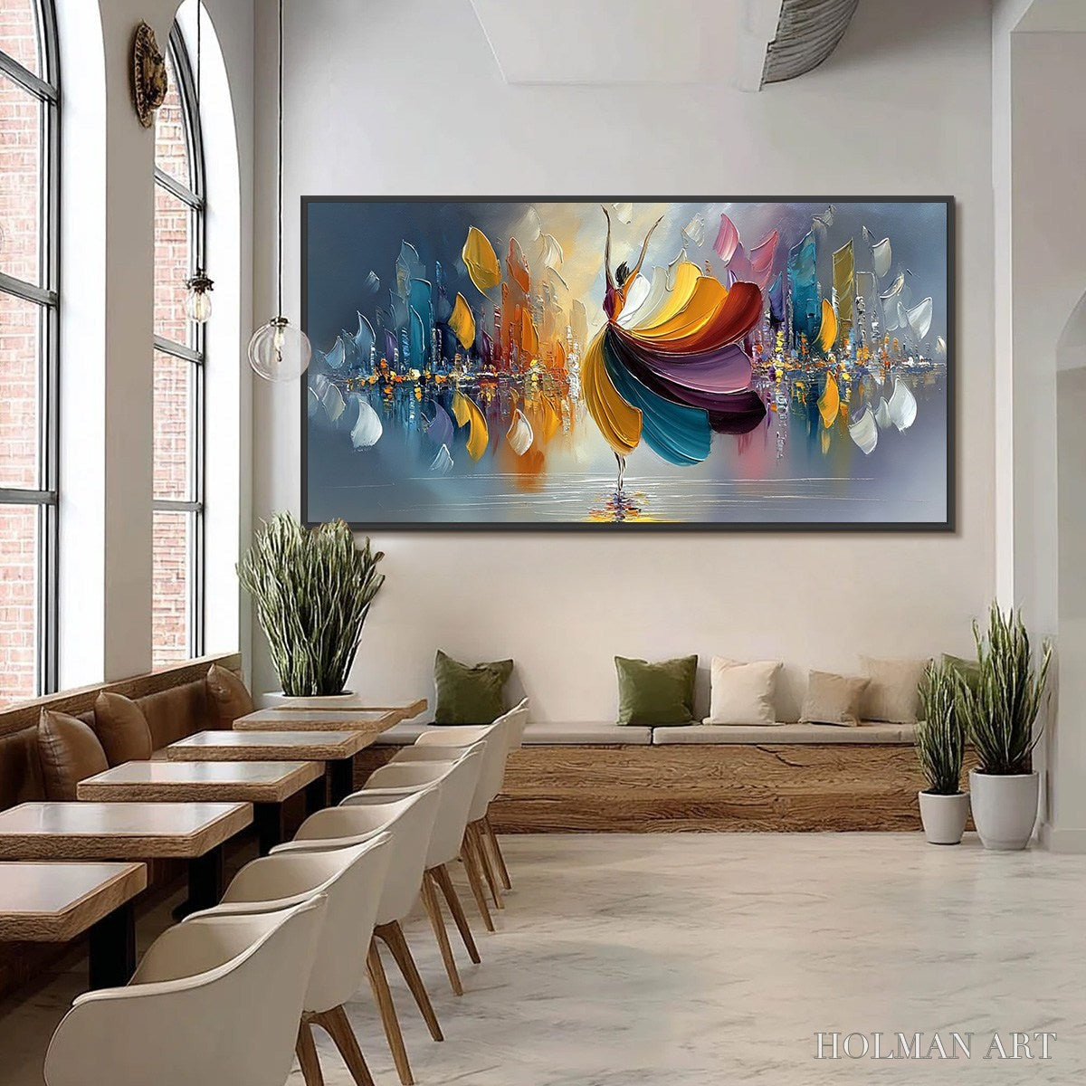 HOLMAN ART Urban Rhapsody – Textured Palette Knife Painting of a Dancer in a Cityscape - image 6