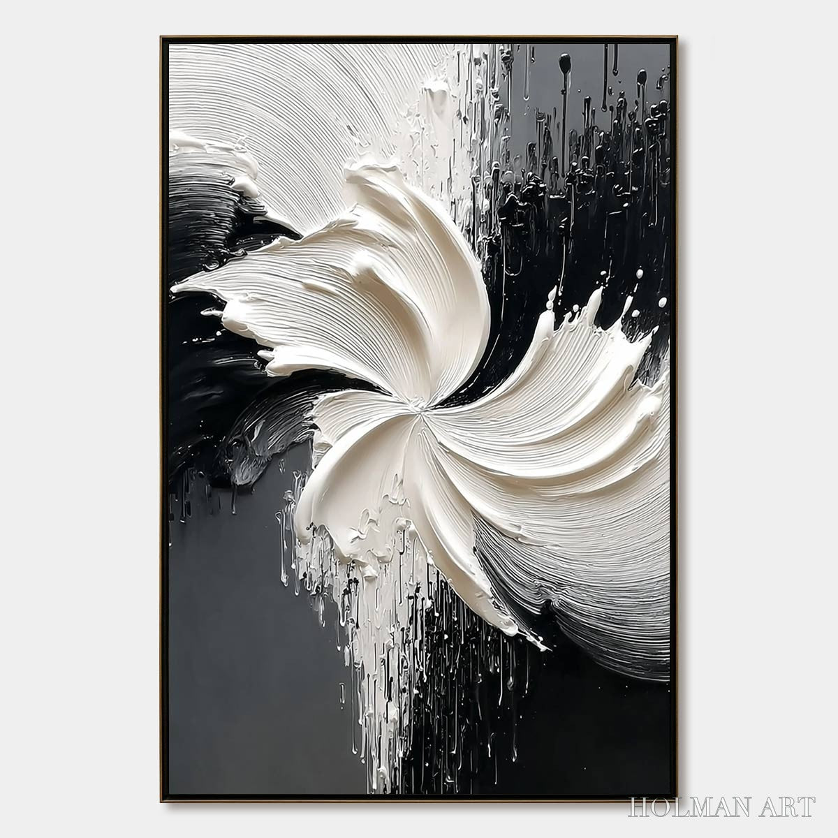 HOLMAN ART Convergence – Textured Black and White Abstract Impasto Painting - image 1