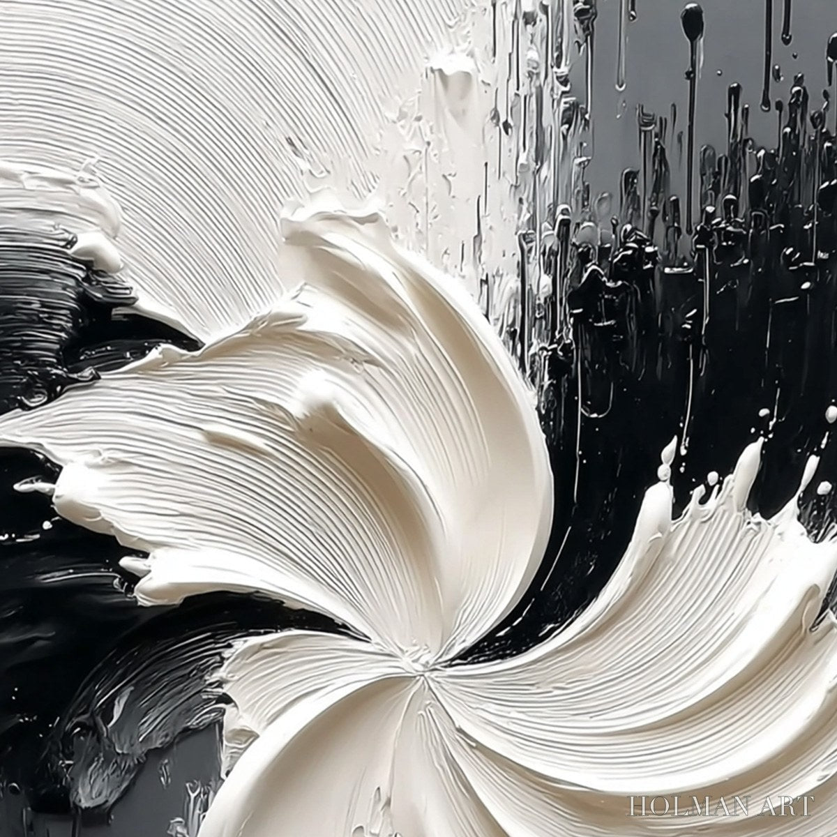 HOLMAN ART Convergence – Textured Black and White Abstract Impasto Painting - image 5
