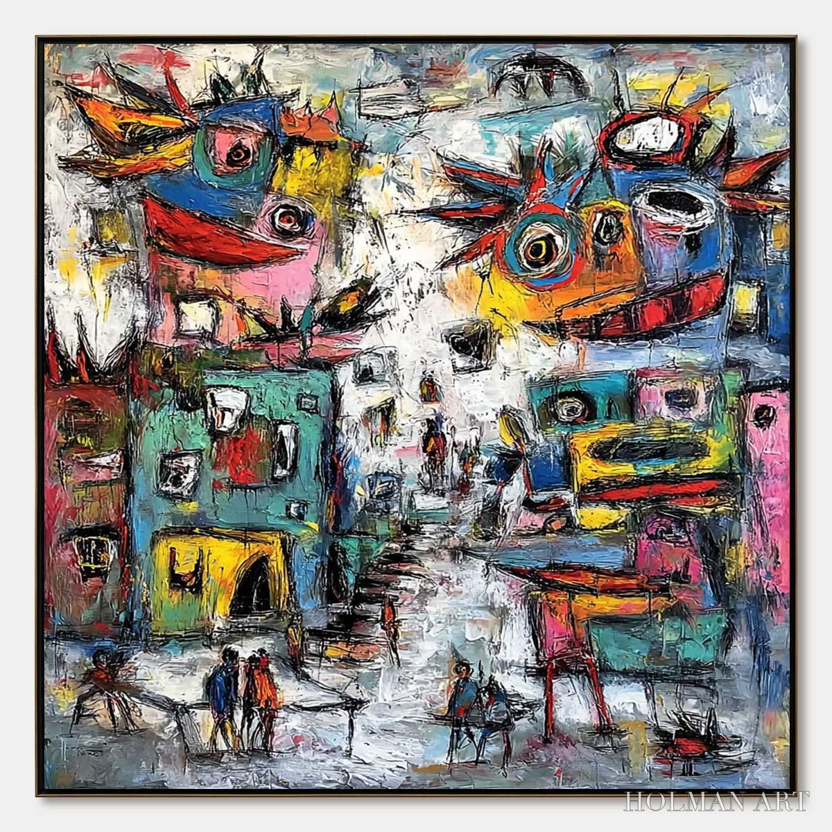 HOLMAN ART Urban Fantasia – Vibrant and Textured Abstract Cityscape Painting - image 1