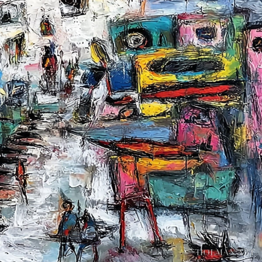 HOLMAN ART Urban Fantasia – Vibrant and Textured Abstract Cityscape Painting - image 3