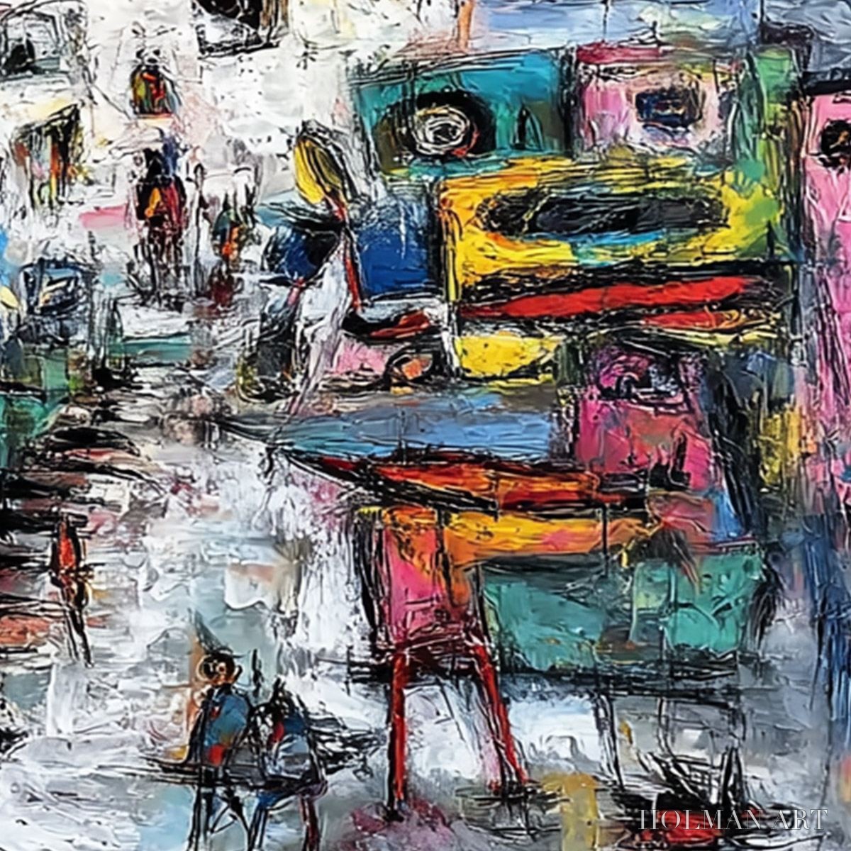 HOLMAN ART Urban Fantasia – Vibrant and Textured Abstract Cityscape Painting - image 3