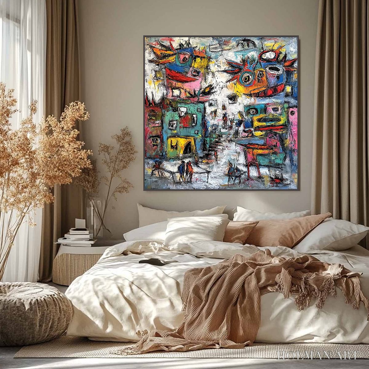 HOLMAN ART Urban Fantasia – Vibrant and Textured Abstract Cityscape Painting - image 4
