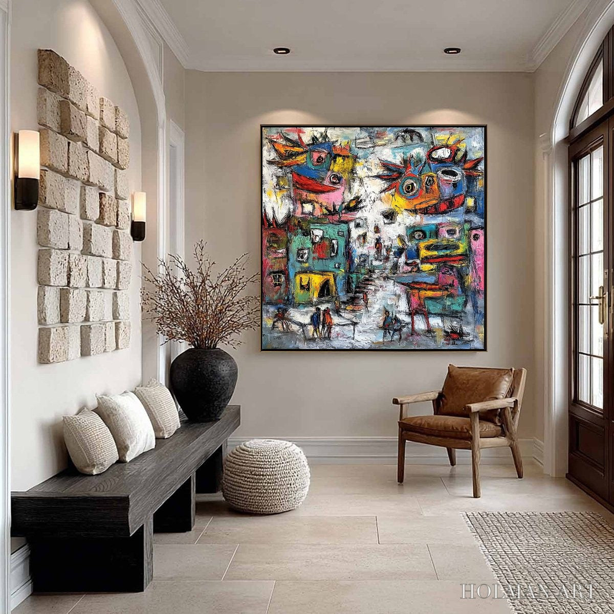HOLMAN ART Urban Fantasia – Vibrant and Textured Abstract Cityscape Painting - image 6