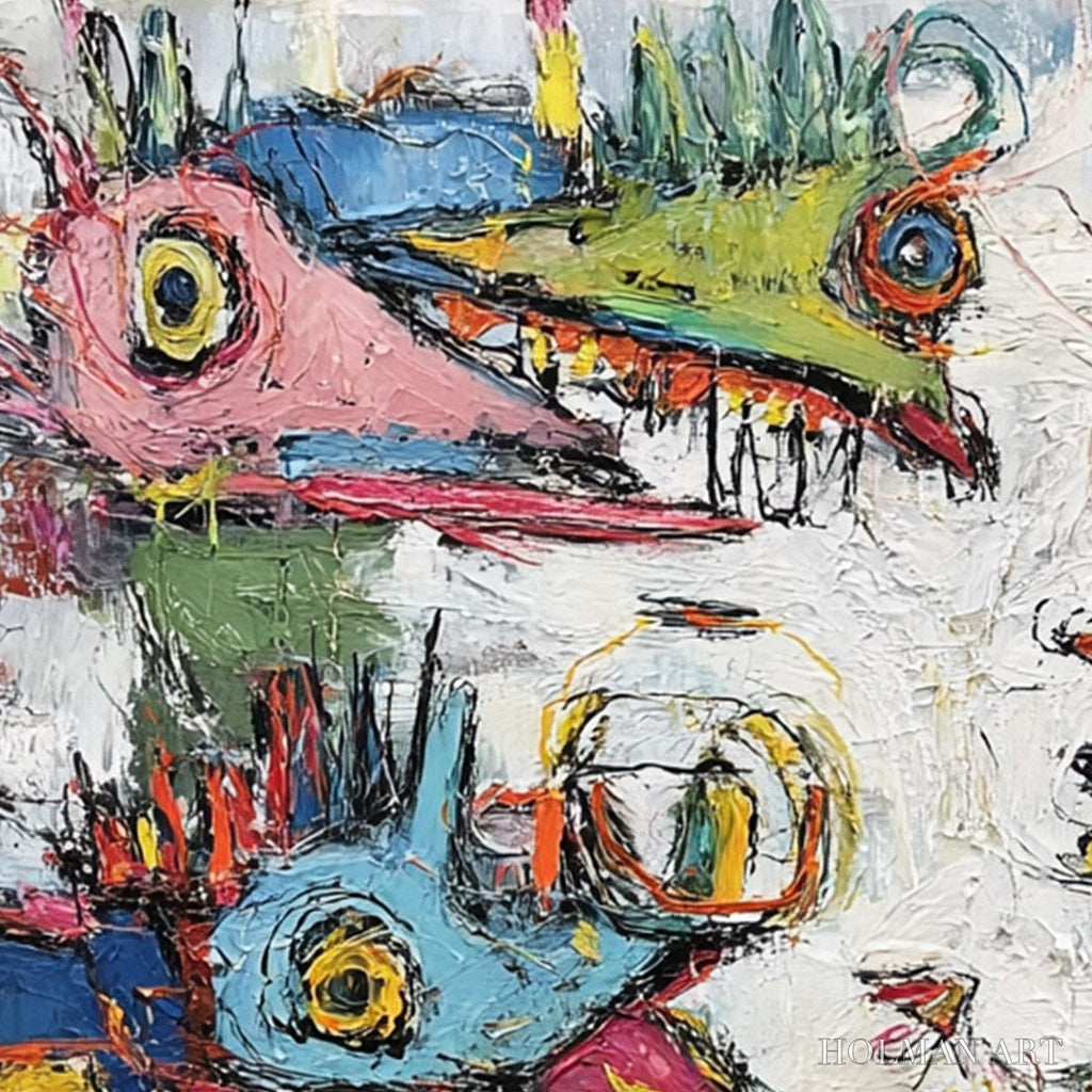 HOLMAN ART Creature Carnival – Colorful Abstract Impasto Painting with Whimsical Figures - image 3
