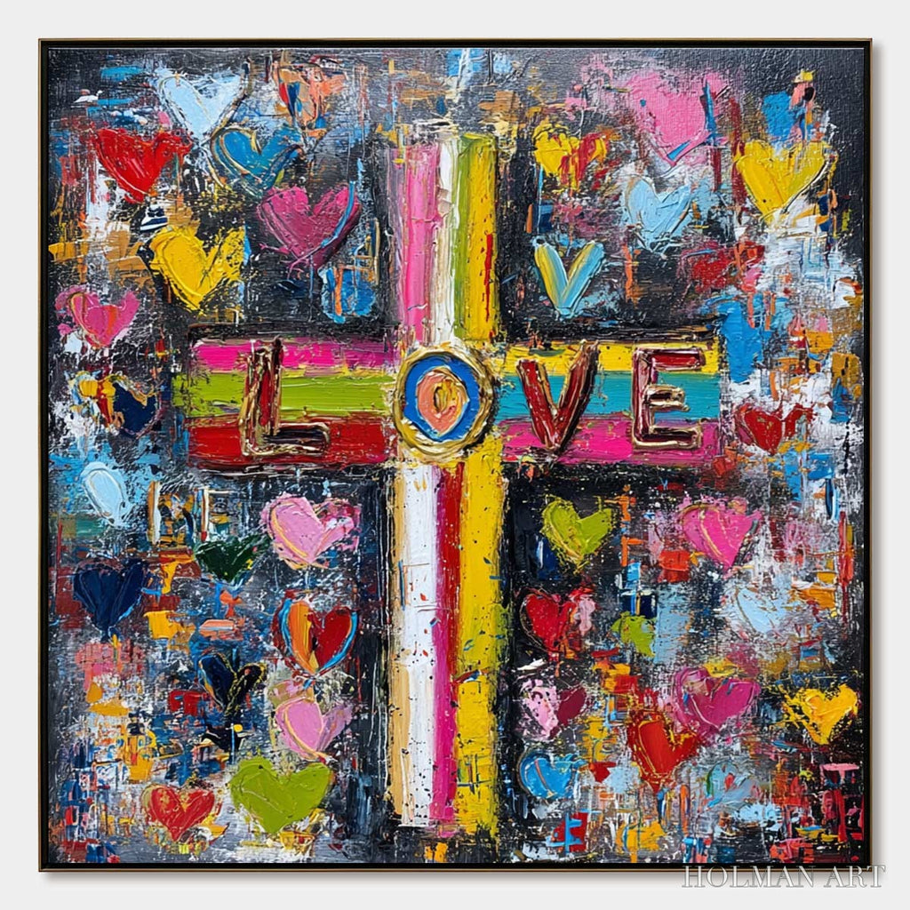 HOLMAN ART Divine Embrace – Colorful Textured Abstract Painting of Love and Faith - image 1