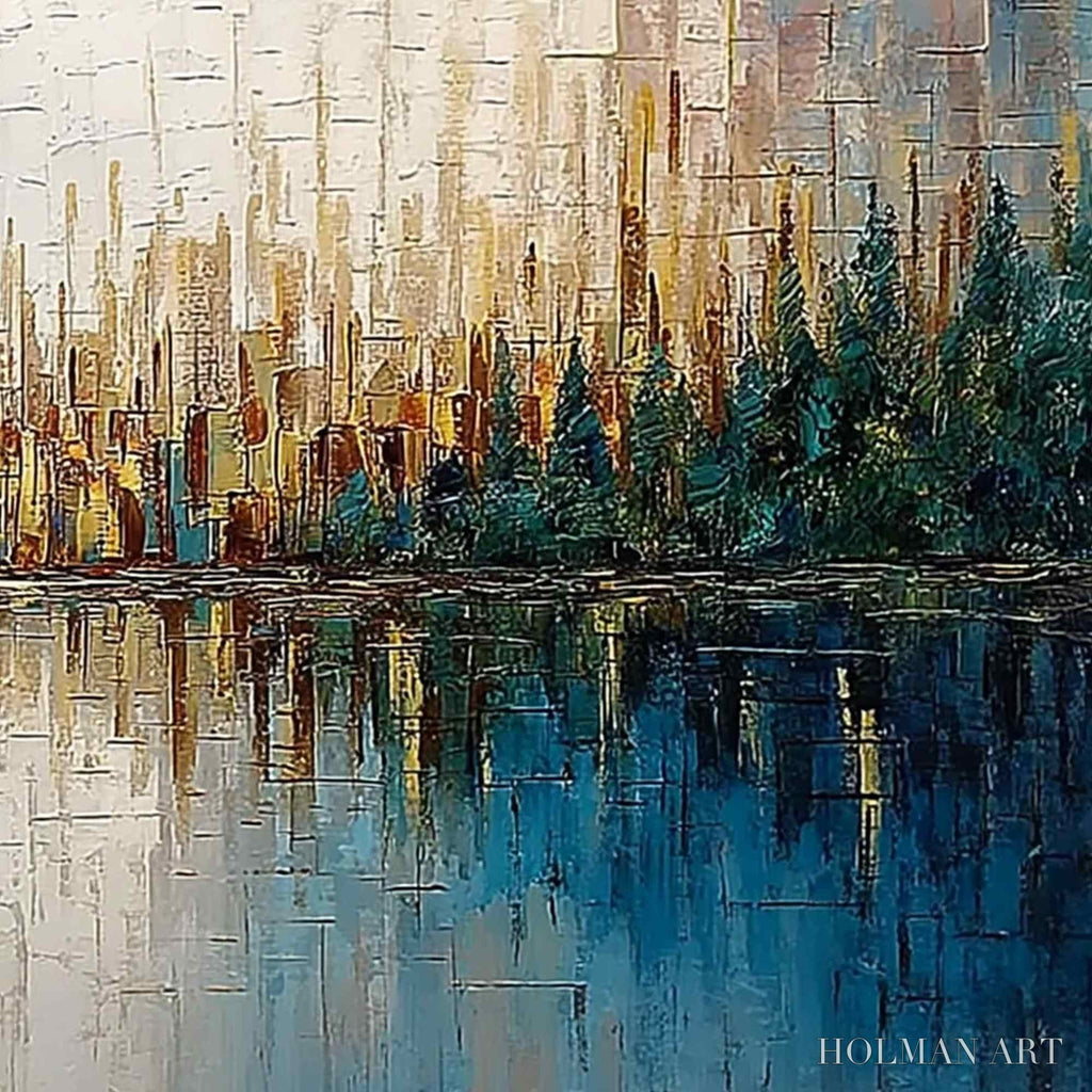 HOLMAN ART Golden Horizon – Textured Abstract Cityscape Reflection Oil Painting - image 5