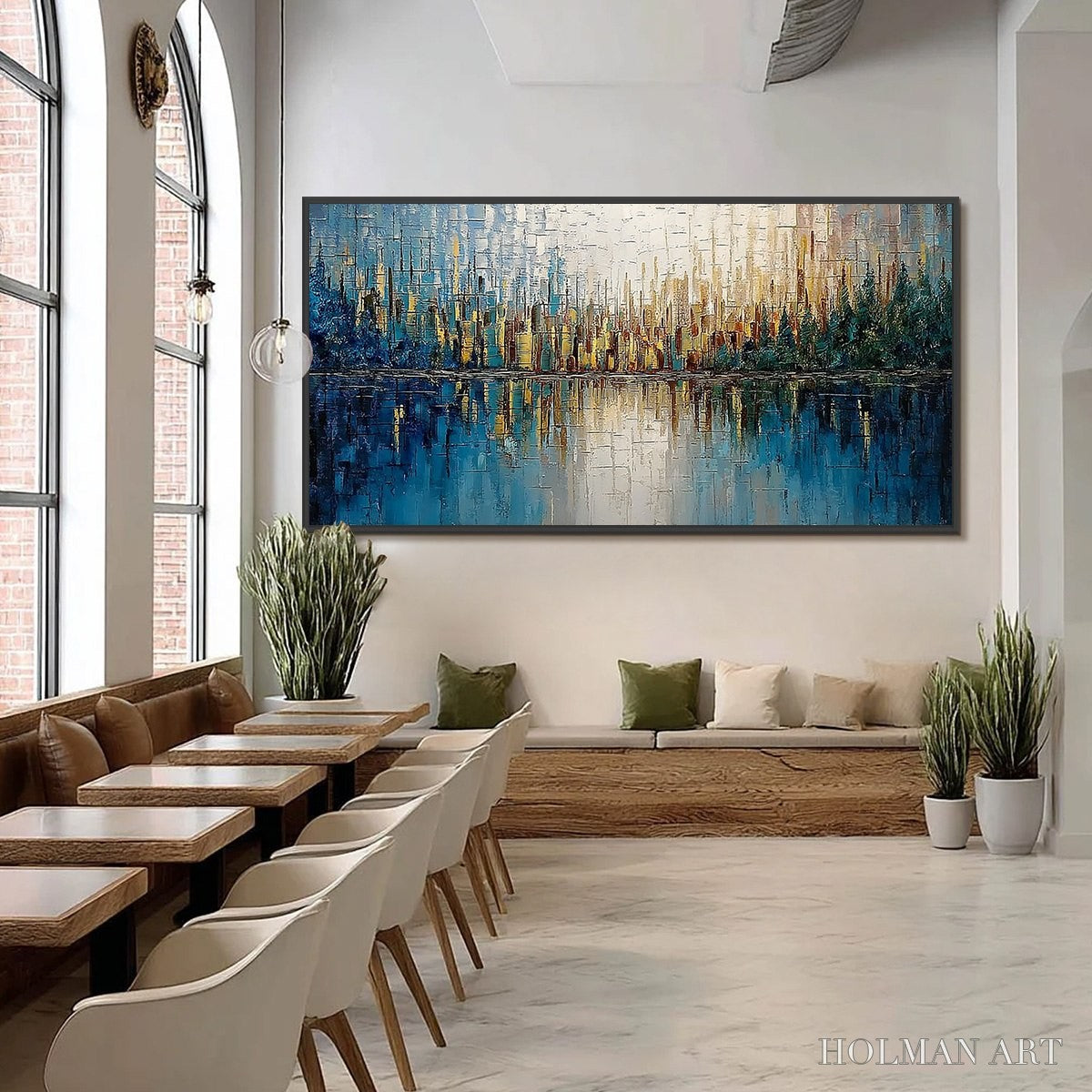HOLMAN ART Golden Horizon – Textured Abstract Cityscape Reflection Oil Painting - image 6