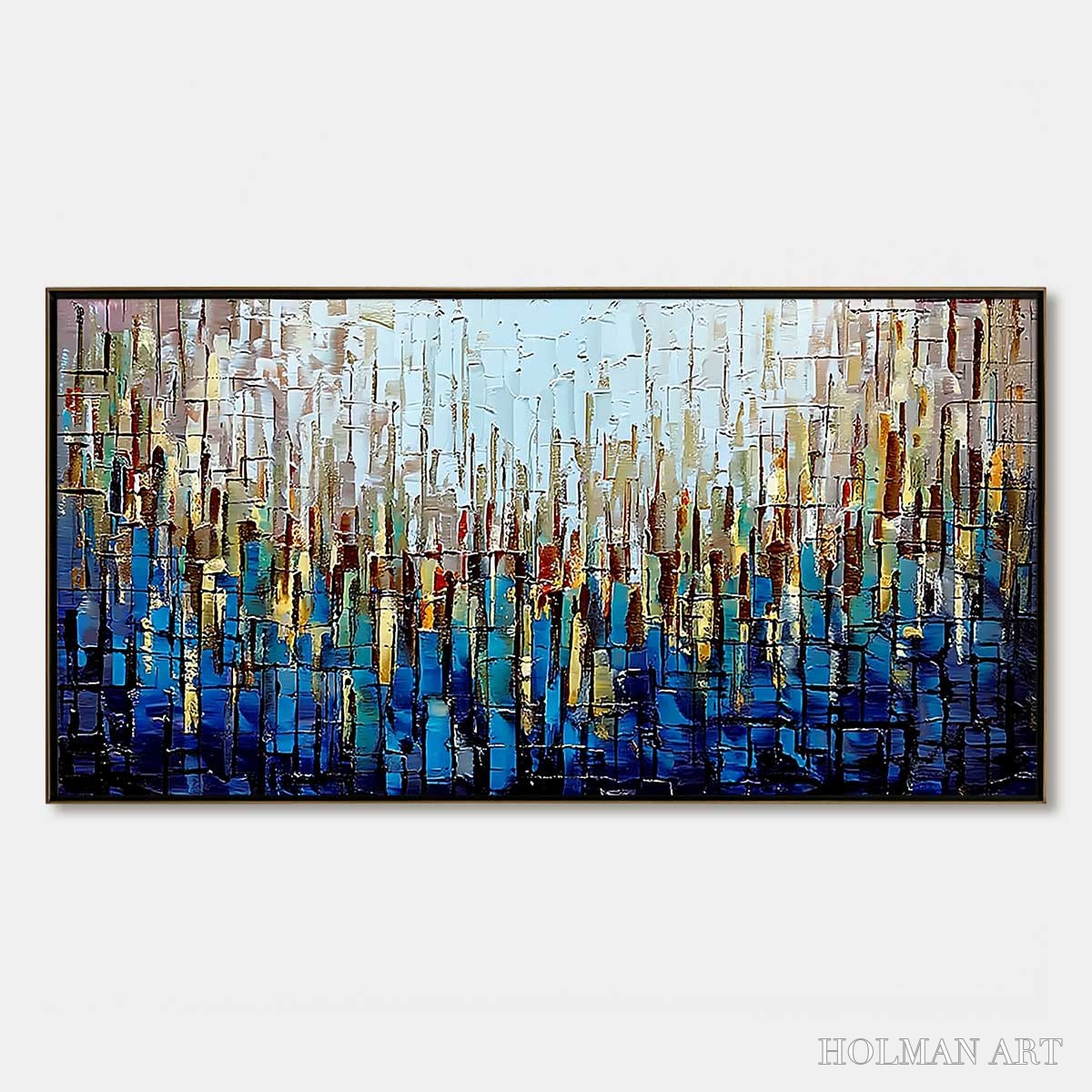 HOLMAN ART Urban Twilight – Heavily Textured Abstract Cityscape Oil Painting - image 1