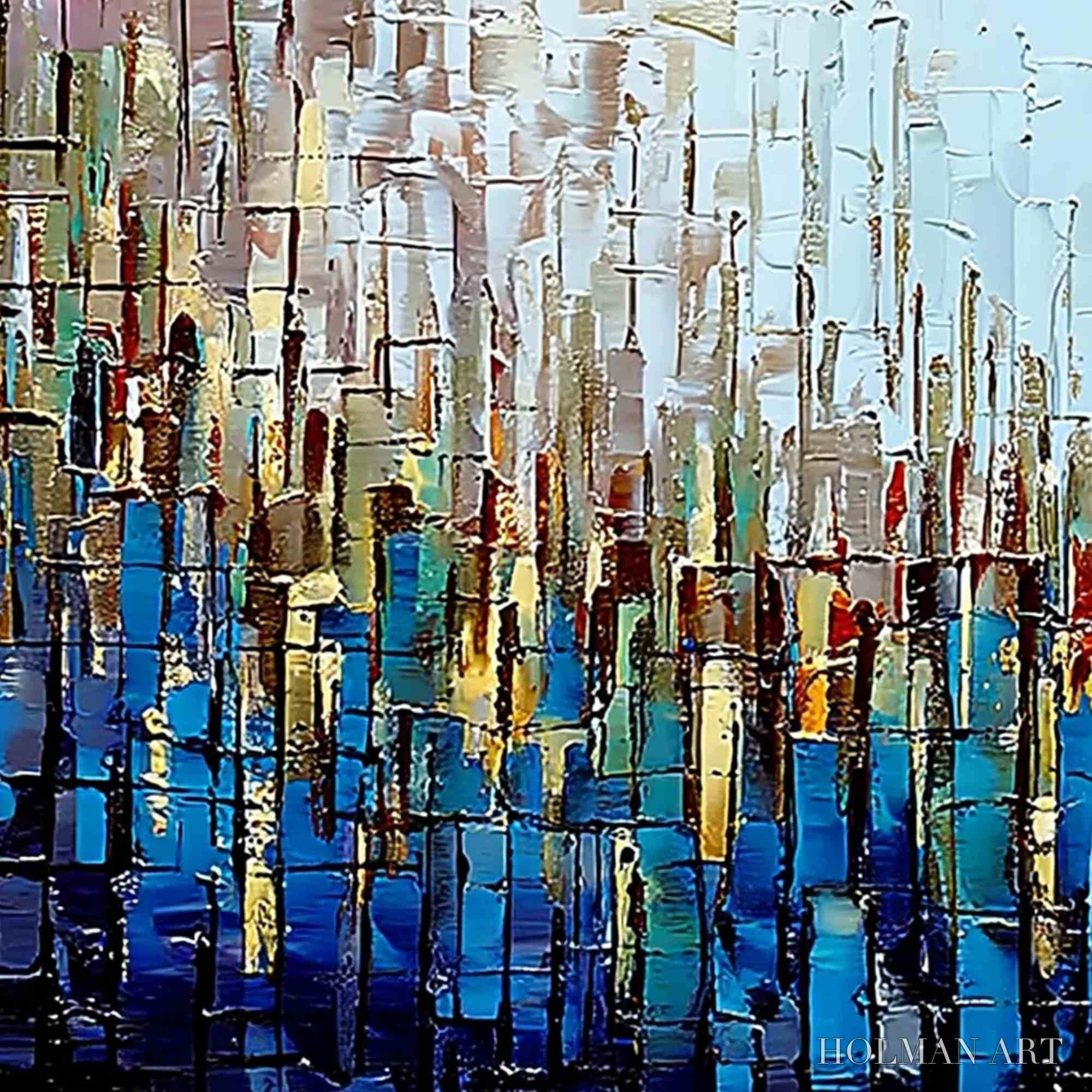 HOLMAN ART Urban Twilight – Heavily Textured Abstract Cityscape Oil Painting - image 3