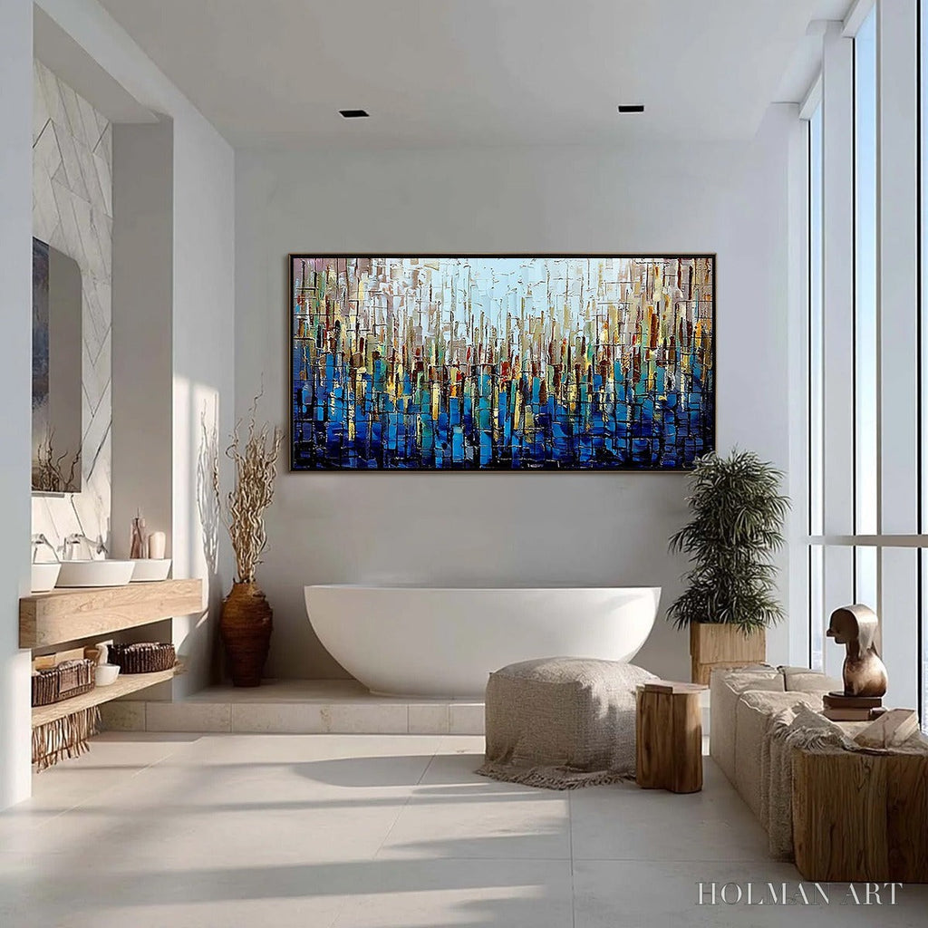 HOLMAN ART Urban Twilight – Heavily Textured Abstract Cityscape Oil Painting - image 4