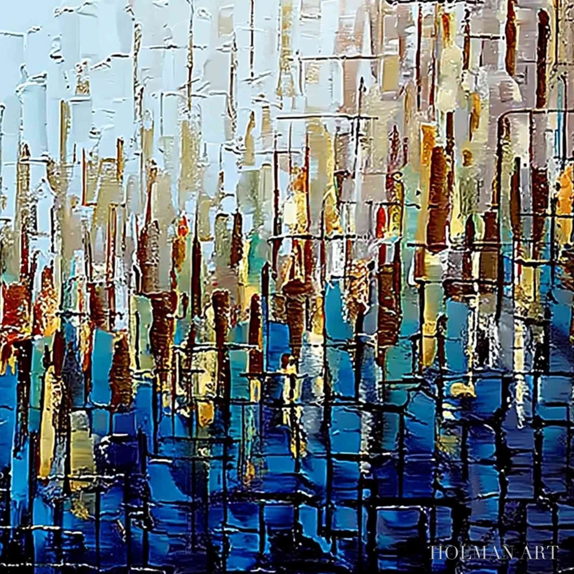 HOLMAN ART Urban Twilight – Heavily Textured Abstract Cityscape Oil Painting - image 5
