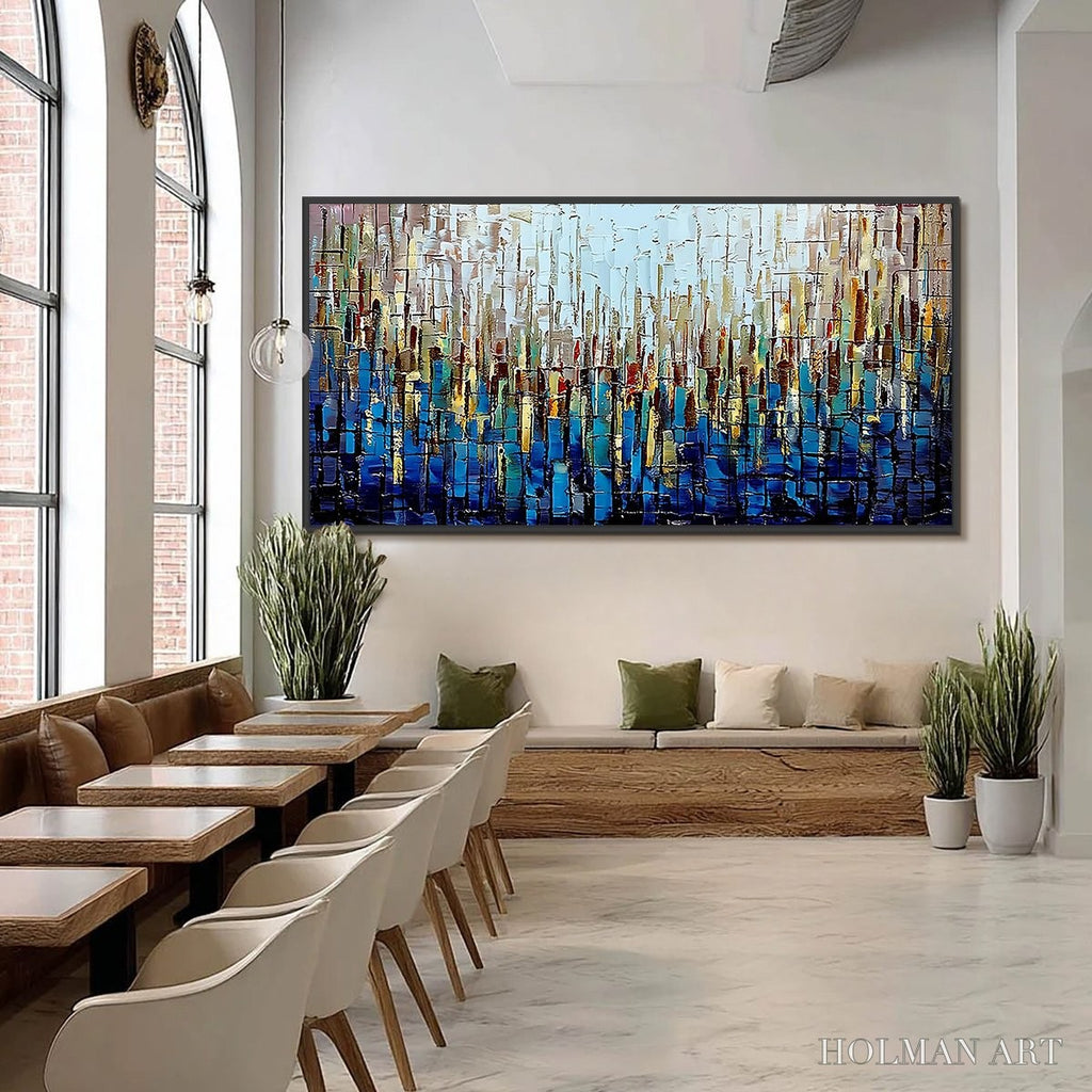 HOLMAN ART Urban Twilight – Heavily Textured Abstract Cityscape Oil Painting - image 6