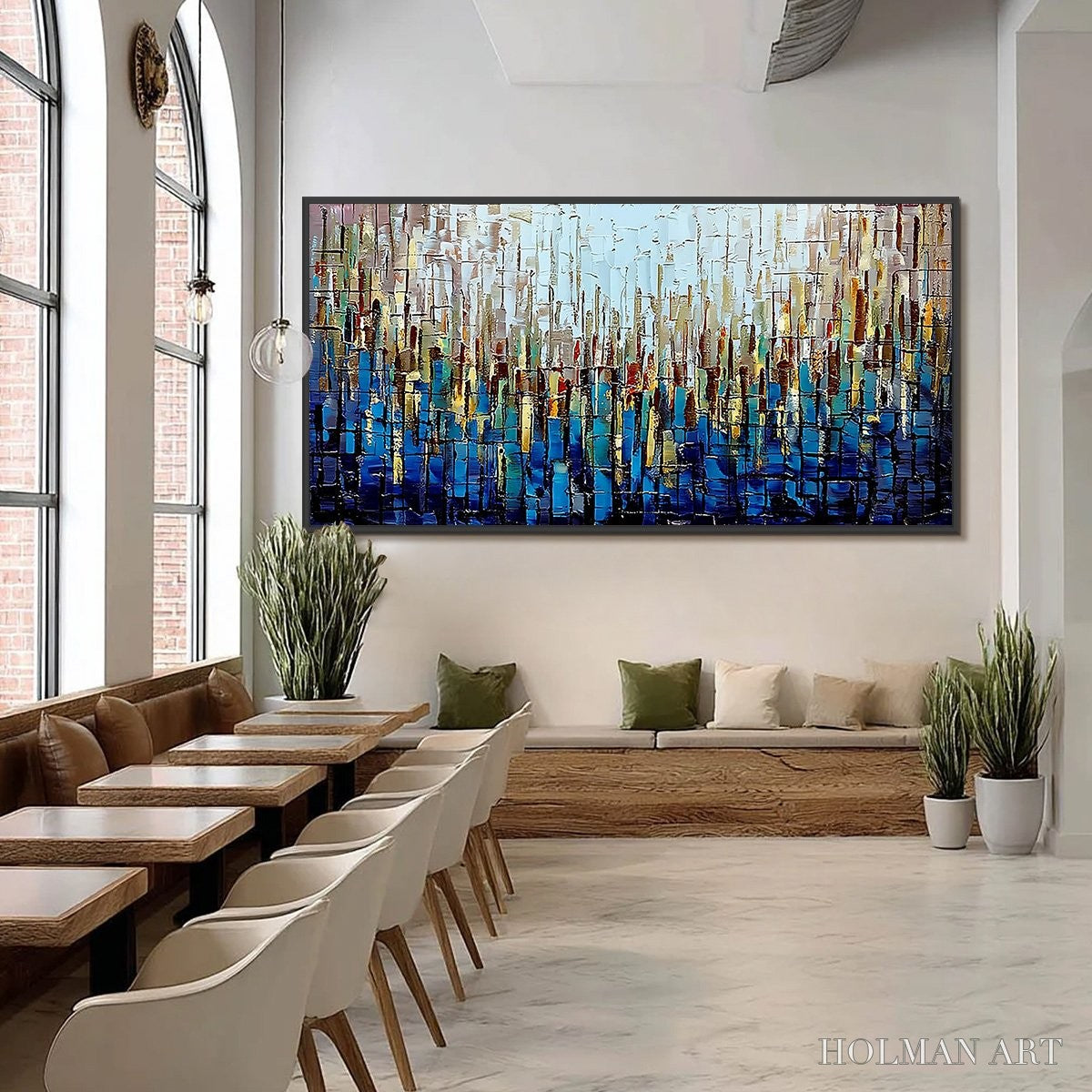HOLMAN ART Urban Twilight – Heavily Textured Abstract Cityscape Oil Painting - image 6