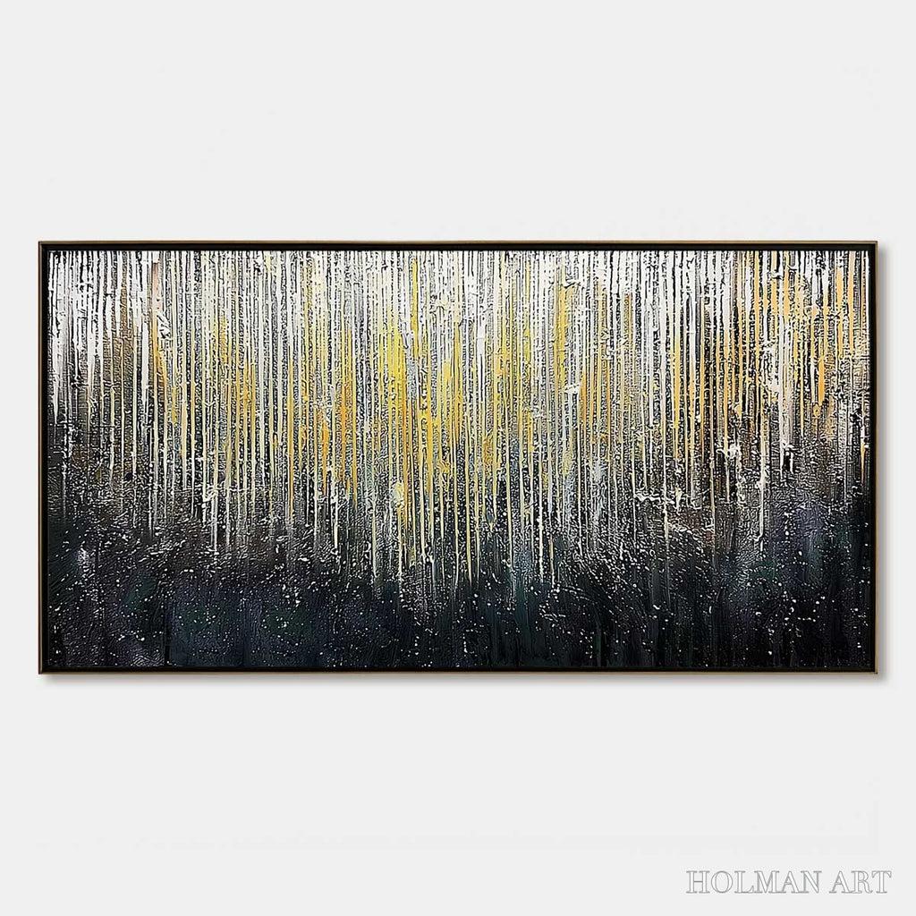 HOLMAN ART Golden Cascade – Large Textured Abstract Gold and Black Painting - image 1