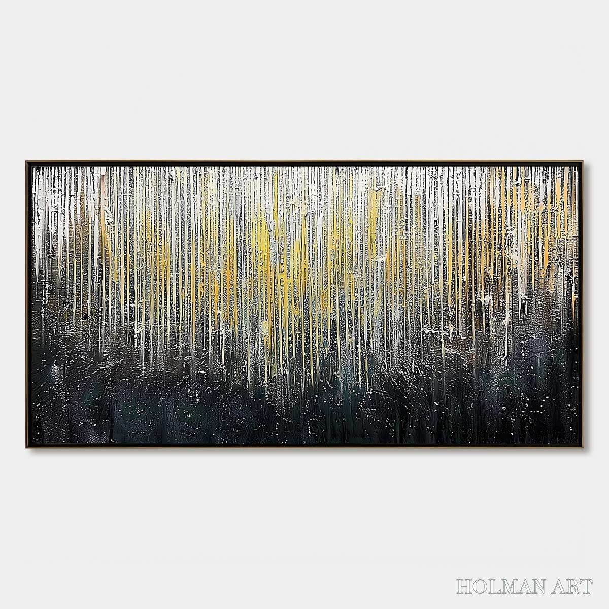 HOLMAN ART Golden Cascade – Large Textured Abstract Gold and Black Painting - image 1