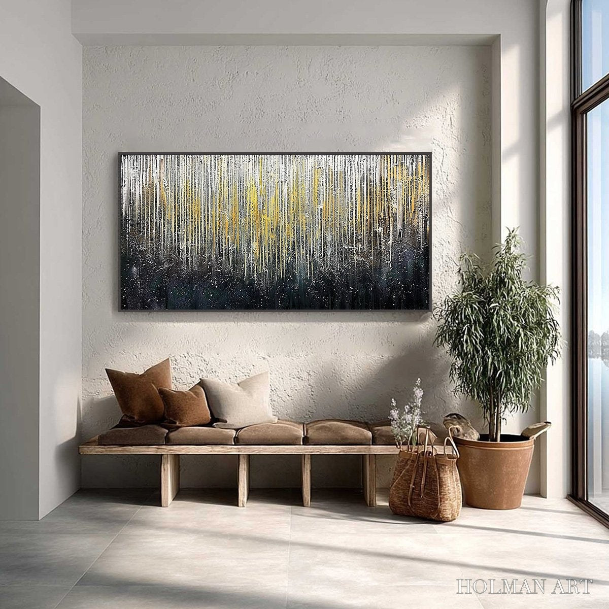 HOLMAN ART Golden Cascade – Large Textured Abstract Gold and Black Painting - image 2