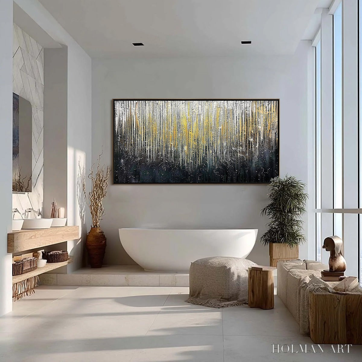 HOLMAN ART Golden Cascade – Large Textured Abstract Gold and Black Painting - image 4
