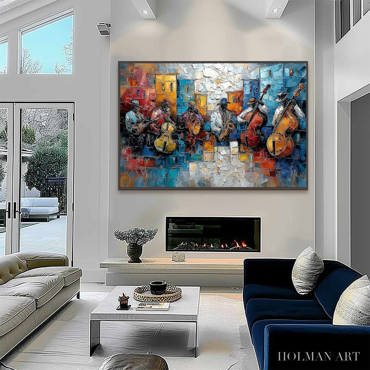 HOLMAN ART Urban Melody – Textured Impasto Painting of a Jazz Band Street Performance - image 6
