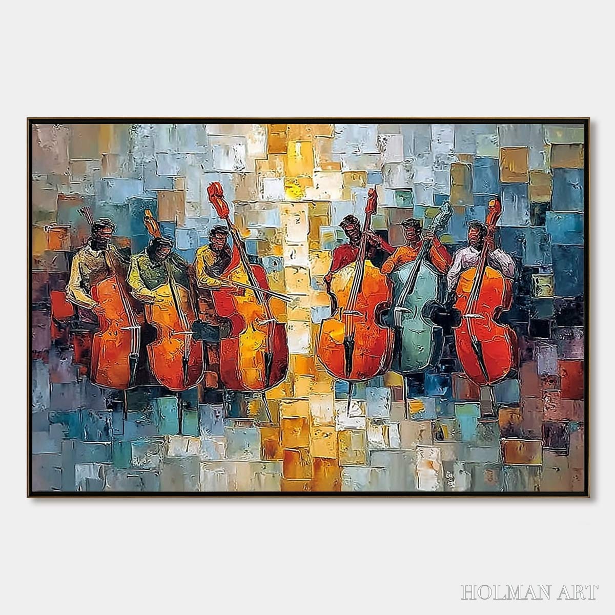 HOLMAN ART Rhythm in Hue – Textured Palette Knife Painting of a Cello Ensemble - image 1