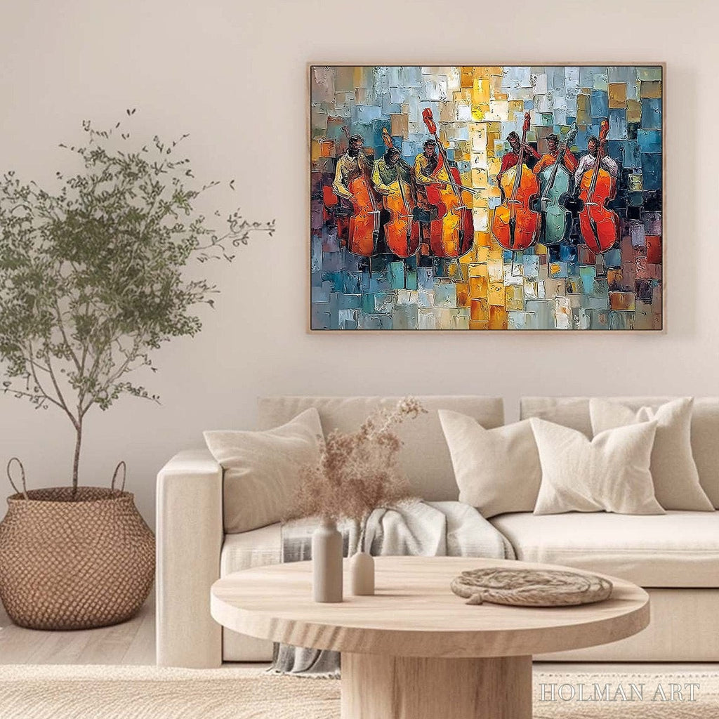 HOLMAN ART Rhythm in Hue – Textured Palette Knife Painting of a Cello Ensemble - image 4