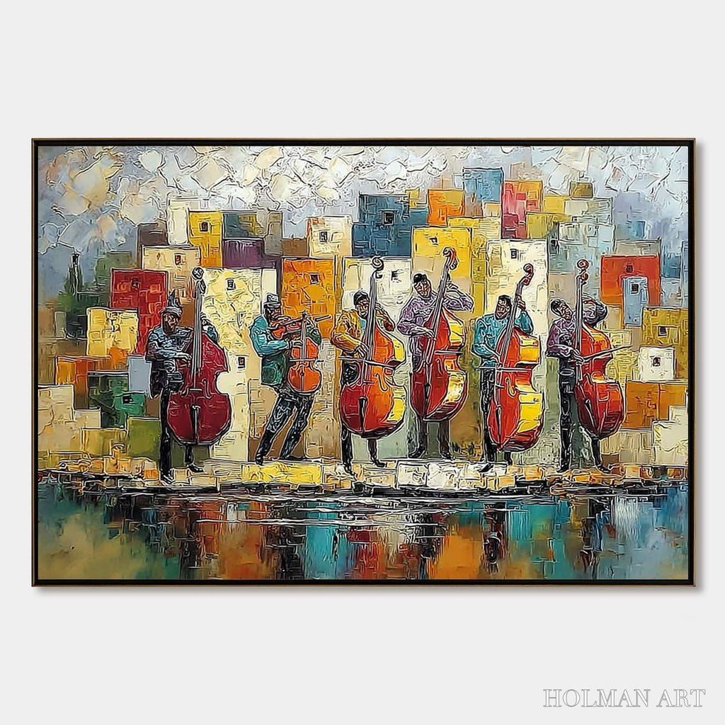 HOLMAN ART Urban Serenade – Colorful Textured Impasto Painting of Musicians - image 1