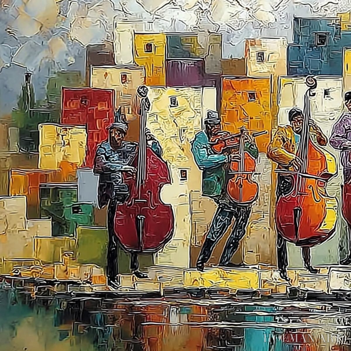 HOLMAN ART Urban Serenade – Colorful Textured Impasto Painting of Musicians - image 3