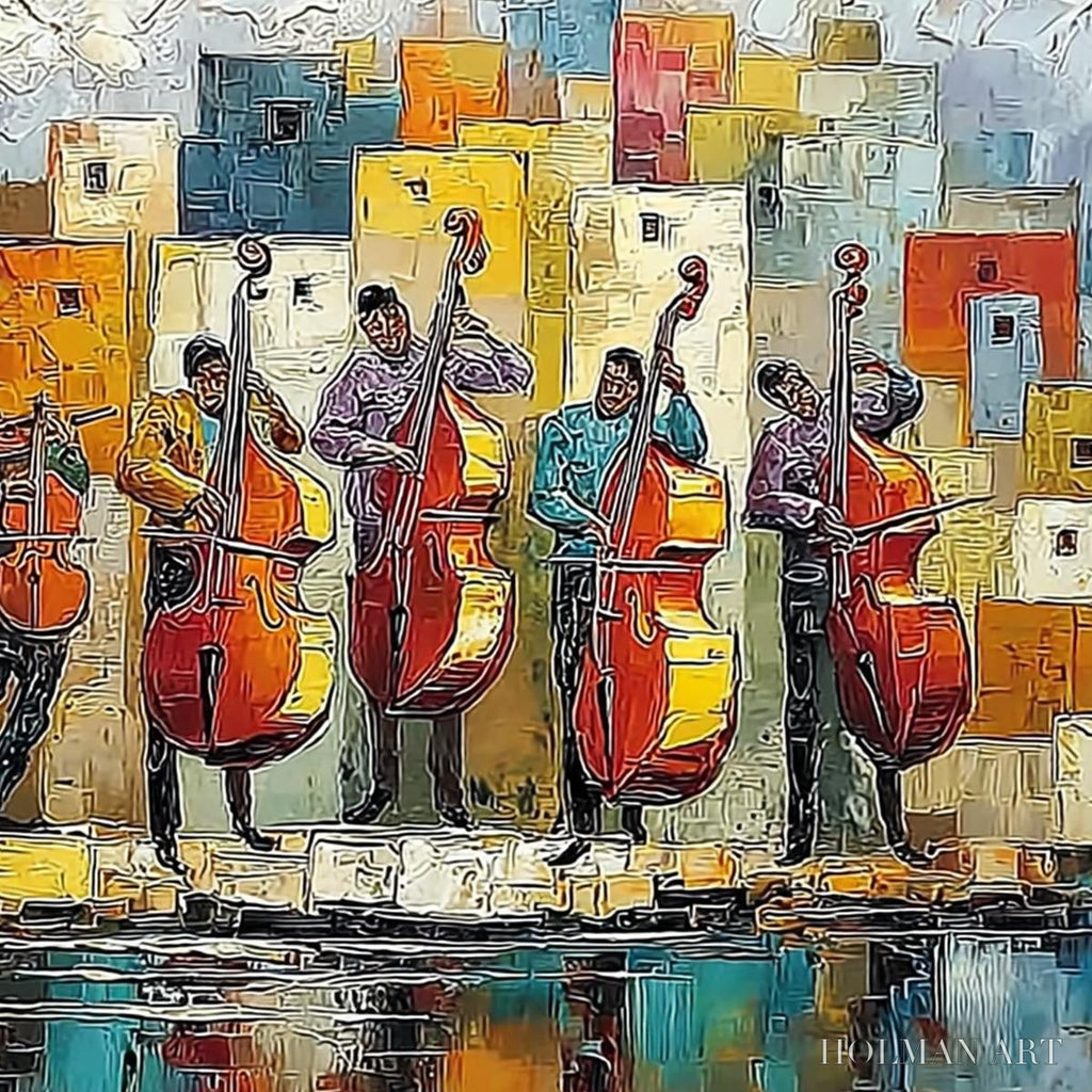 HOLMAN ART Urban Serenade – Colorful Textured Impasto Painting of Musicians - image 5
