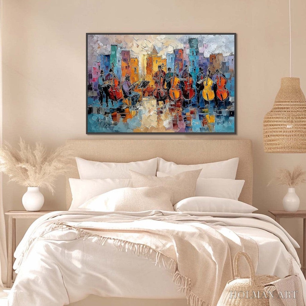 HOLMAN ART Urban Serenade – Textured Palette Knife Painting of City Musicians - image 4