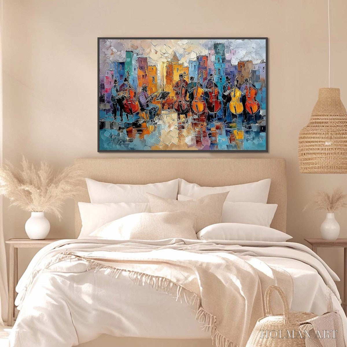 HOLMAN ART Urban Serenade – Textured Palette Knife Painting of City Musicians - image 4