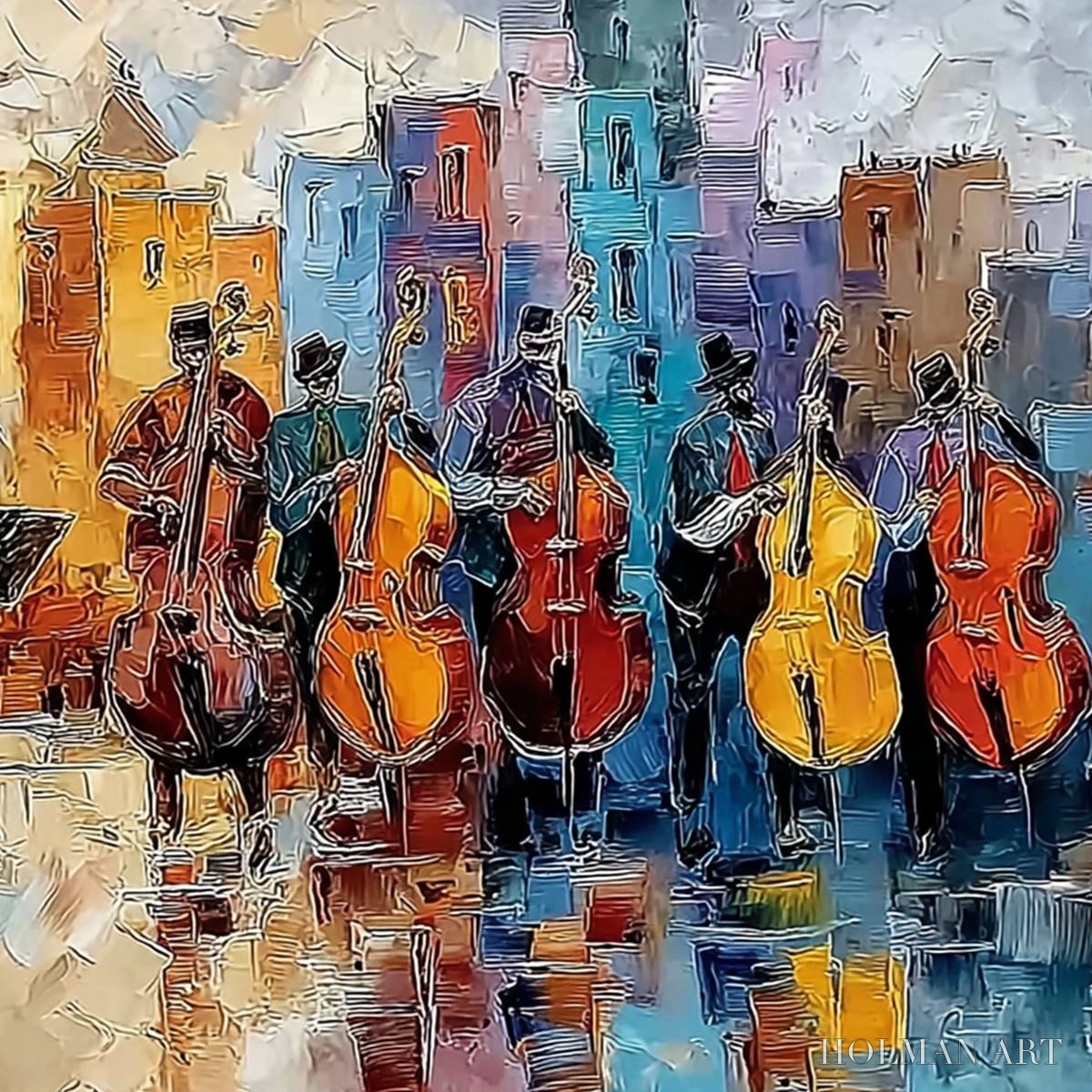 HOLMAN ART Urban Serenade – Textured Palette Knife Painting of City Musicians - image 5