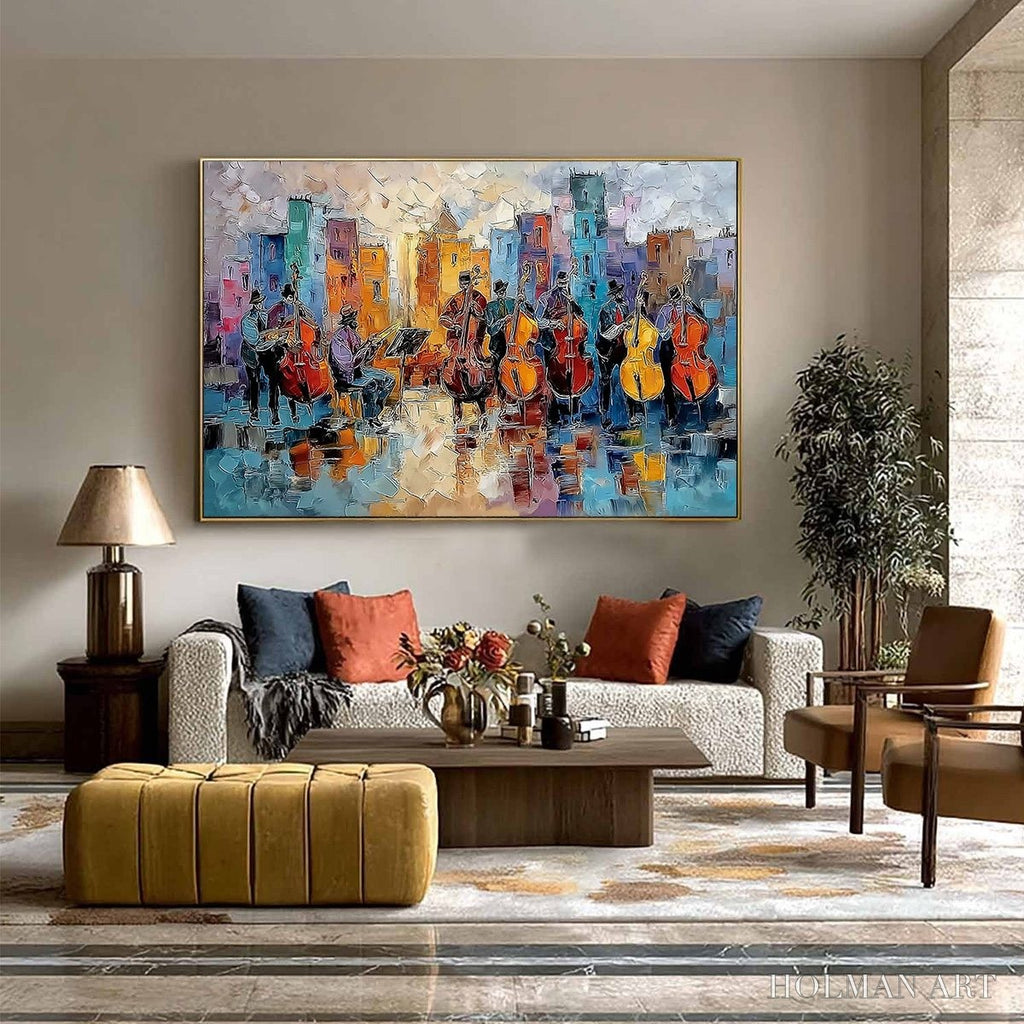 HOLMAN ART Urban Serenade – Textured Palette Knife Painting of City Musicians - image 6