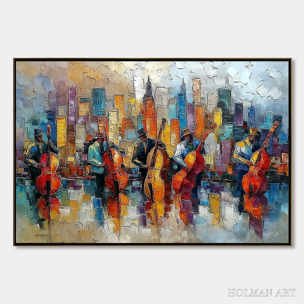 HOLMAN ART Urban Serenade – Textured Palette Knife Cityscape Jazz Painting - image 1