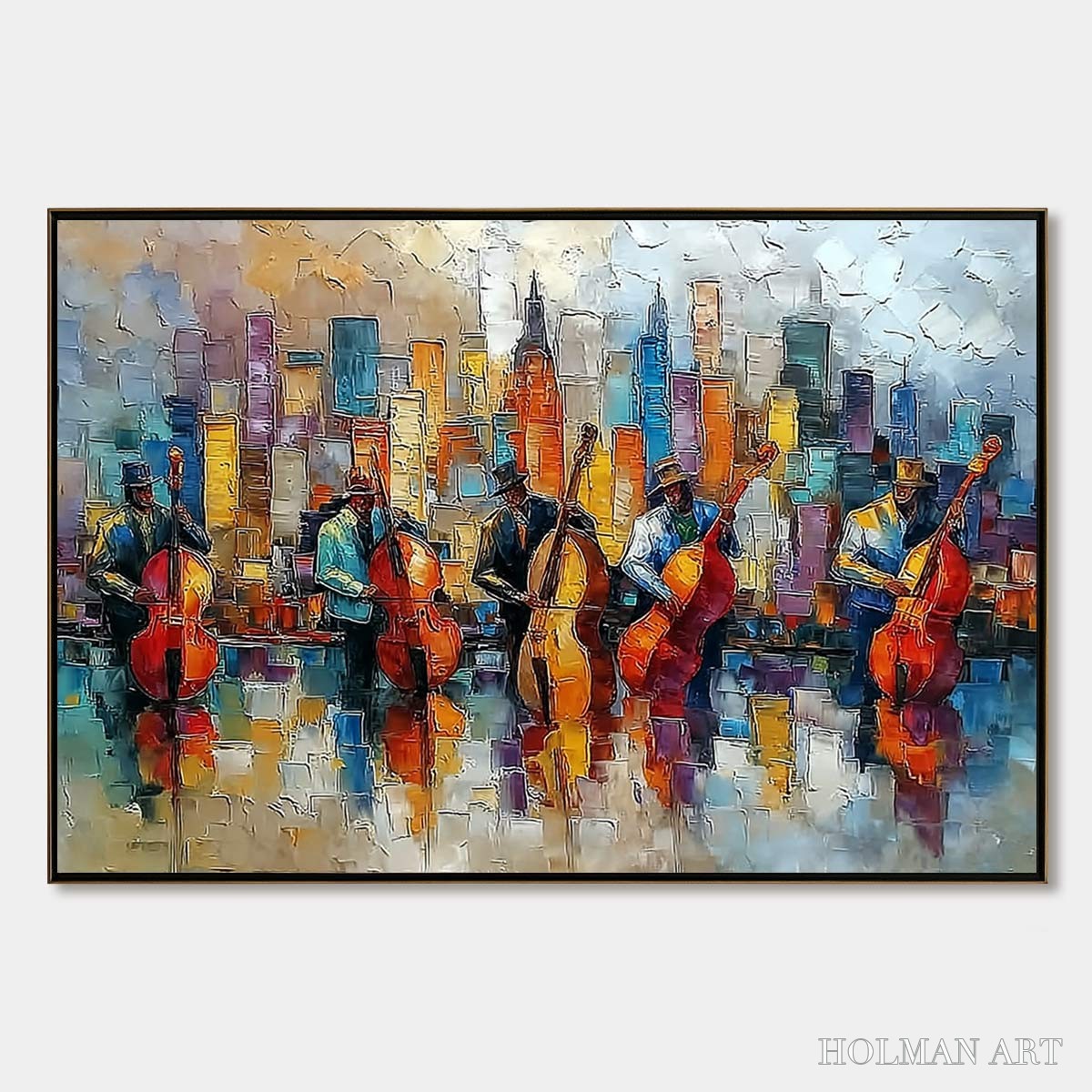 HOLMAN ART Urban Serenade – Textured Palette Knife Cityscape Jazz Painting - image 1