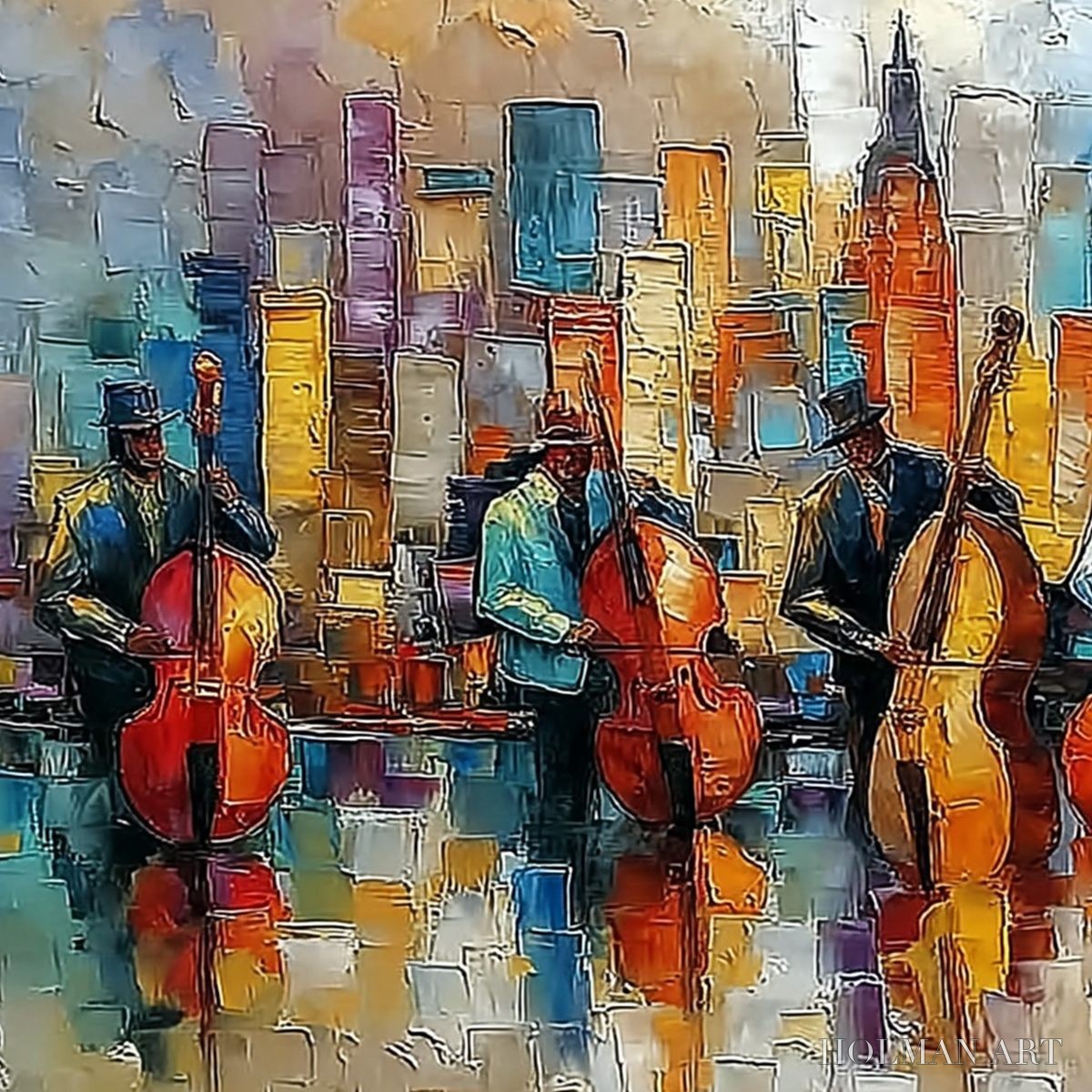 HOLMAN ART Urban Serenade – Textured Palette Knife Cityscape Jazz Painting - image 3