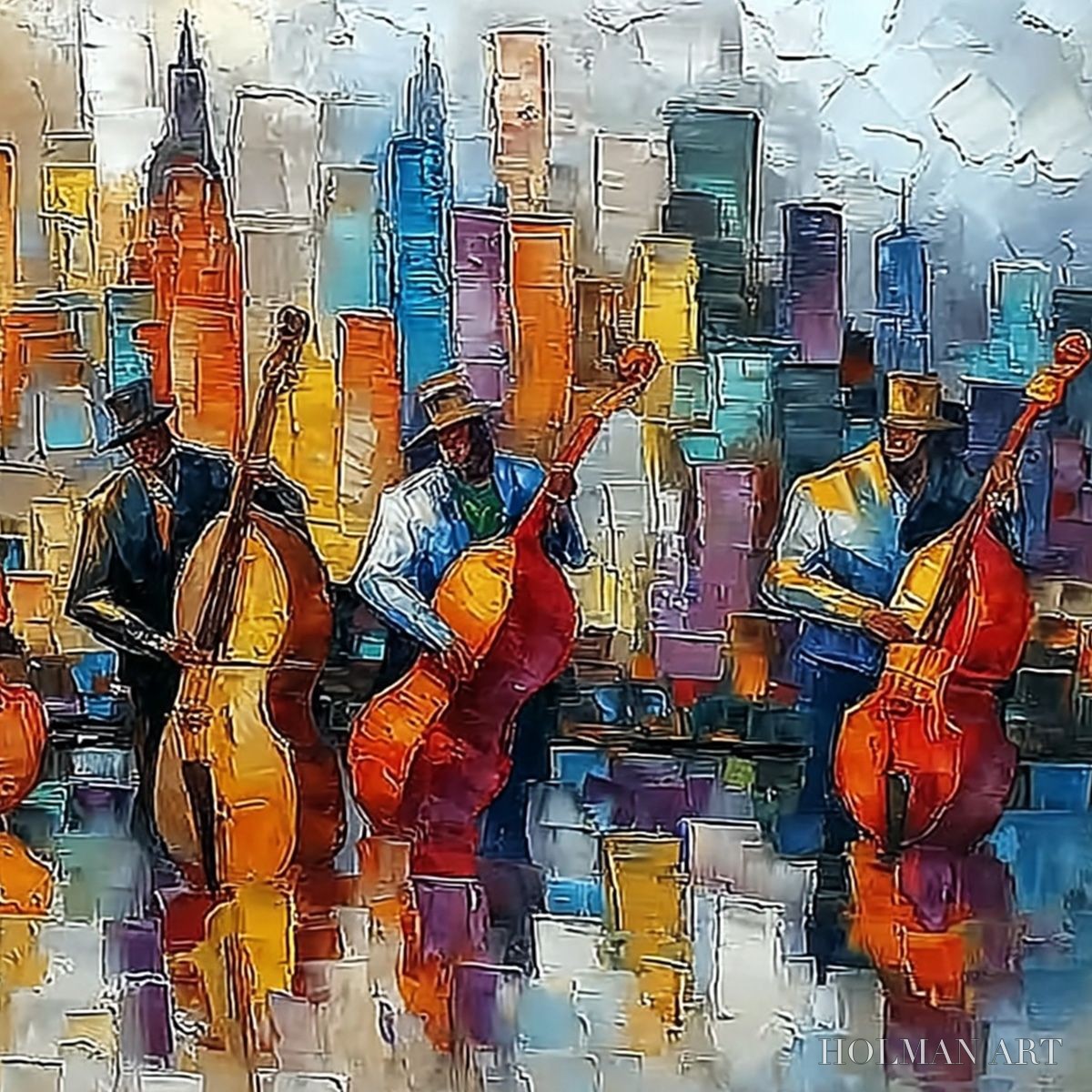 HOLMAN ART Urban Serenade – Textured Palette Knife Cityscape Jazz Painting - image 5