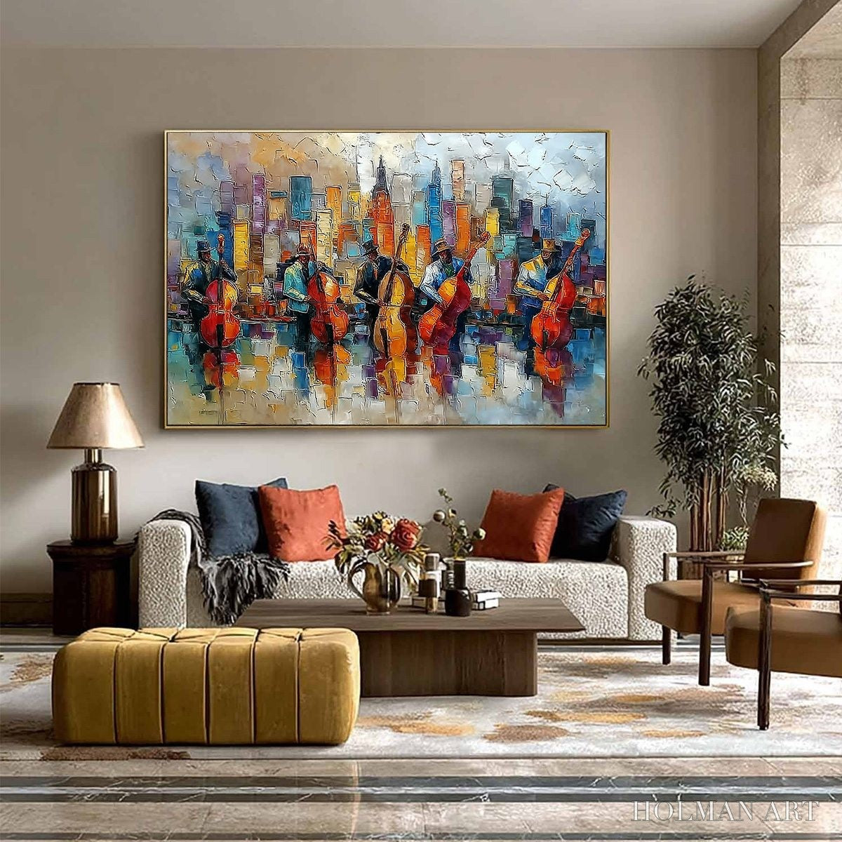 HOLMAN ART Urban Serenade – Textured Palette Knife Cityscape Jazz Painting - image 6
