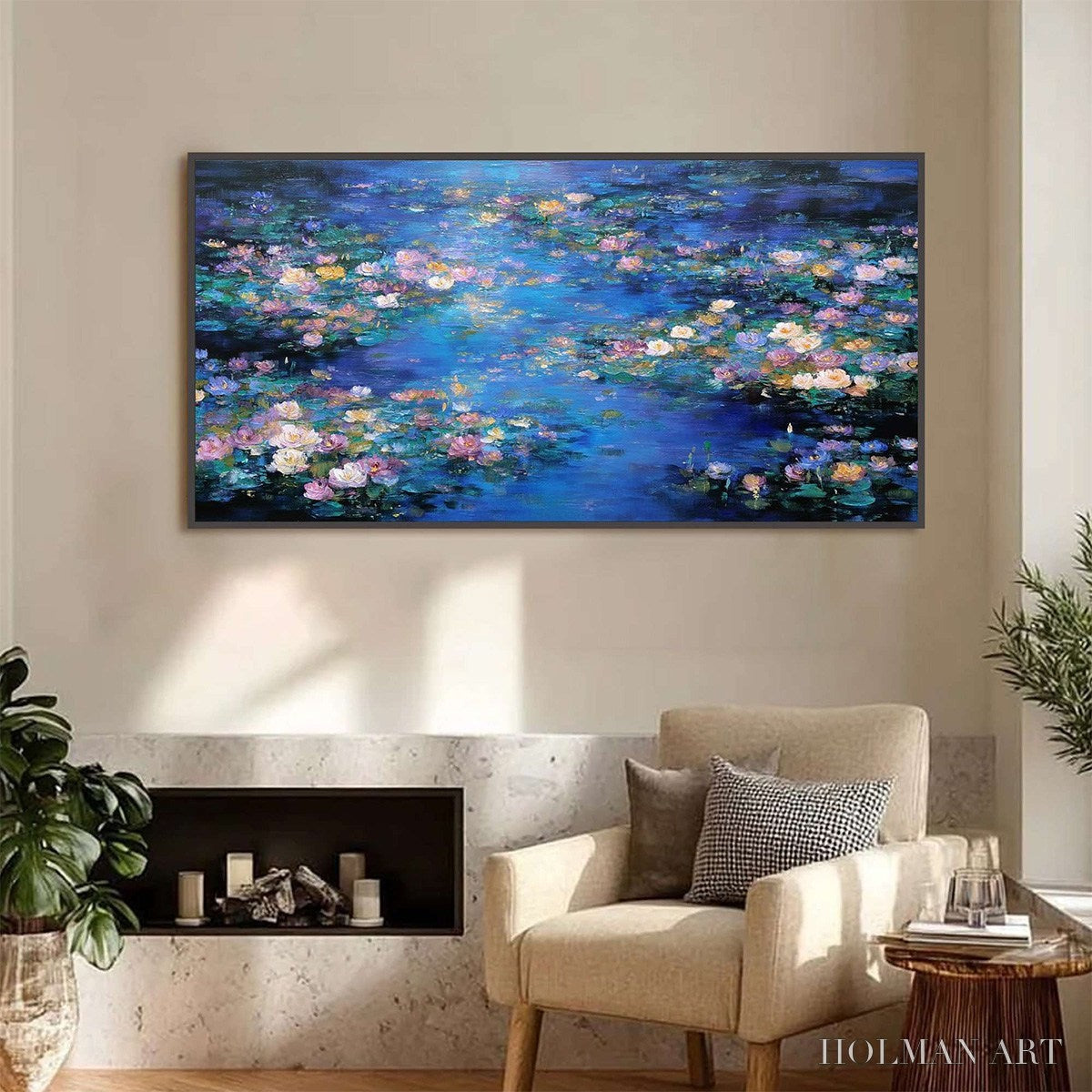 HOLMAN ART Serene Reflections – Impressionistic Textured Water Lily Pond Oil Painting - image 2